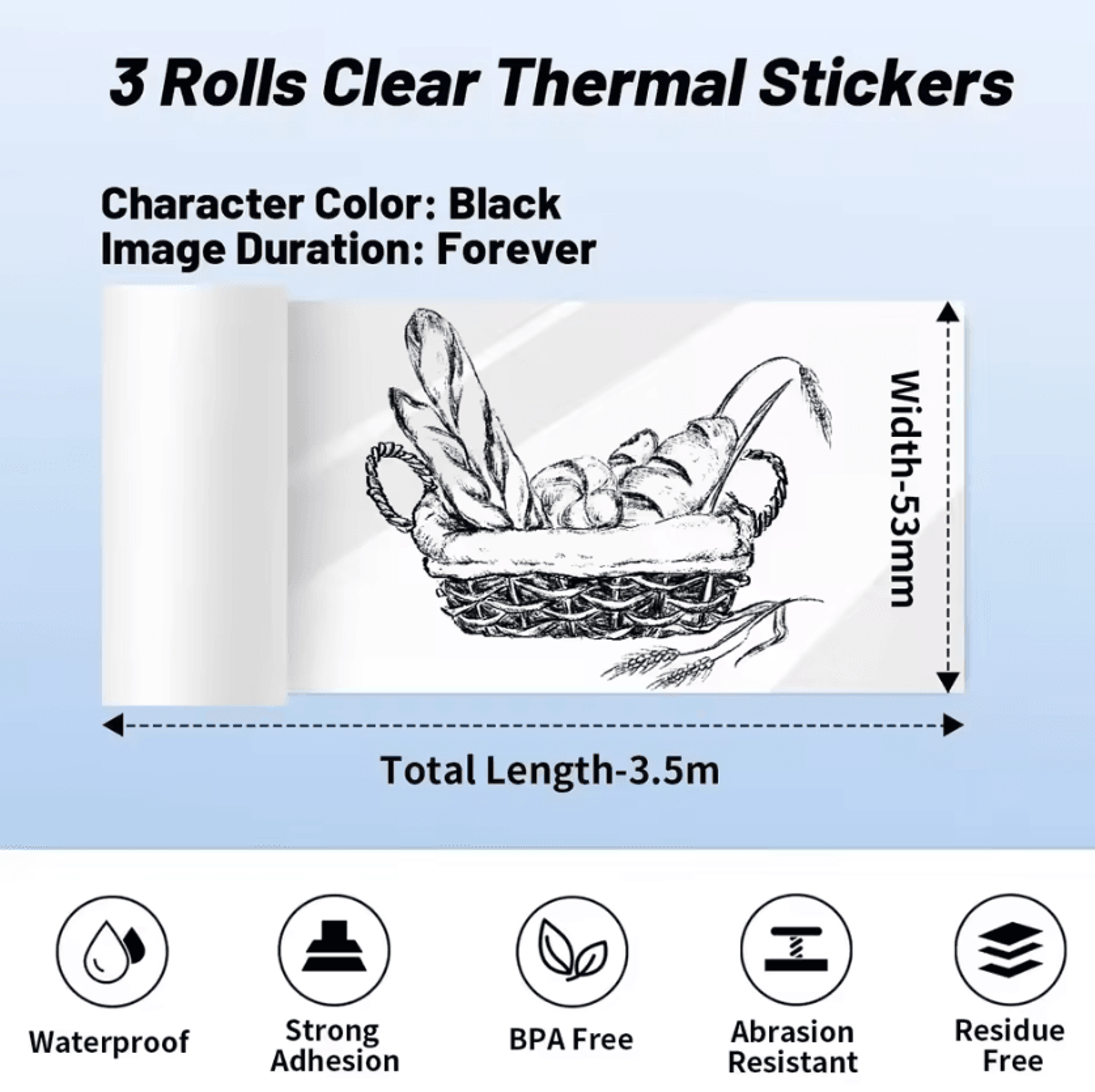 Phomemo 3 Rolls Transparent Thermal Sticker Paper 50mm X 35m BPAFree Adhesive Labels For M02 M03AS  1