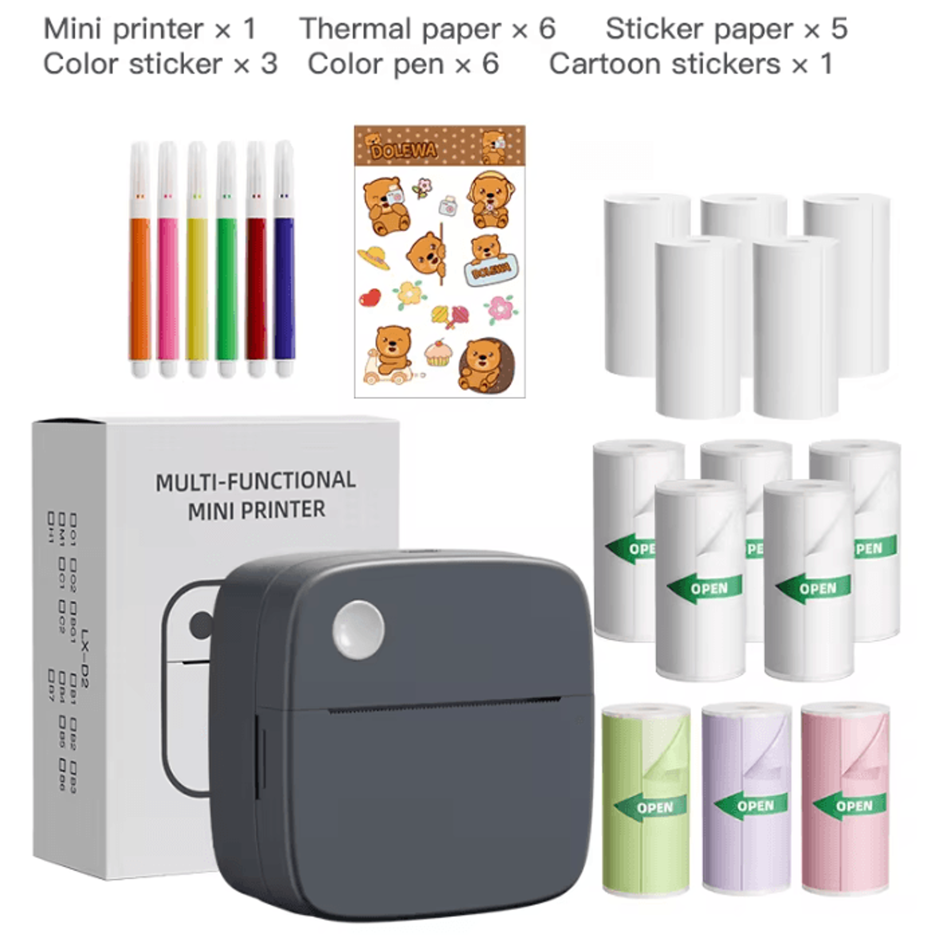 DOLEWA Mini Wireless Thermal Printer 1200mAh Rechargeable Pocket Sticker Maker For Photos Notes And 7