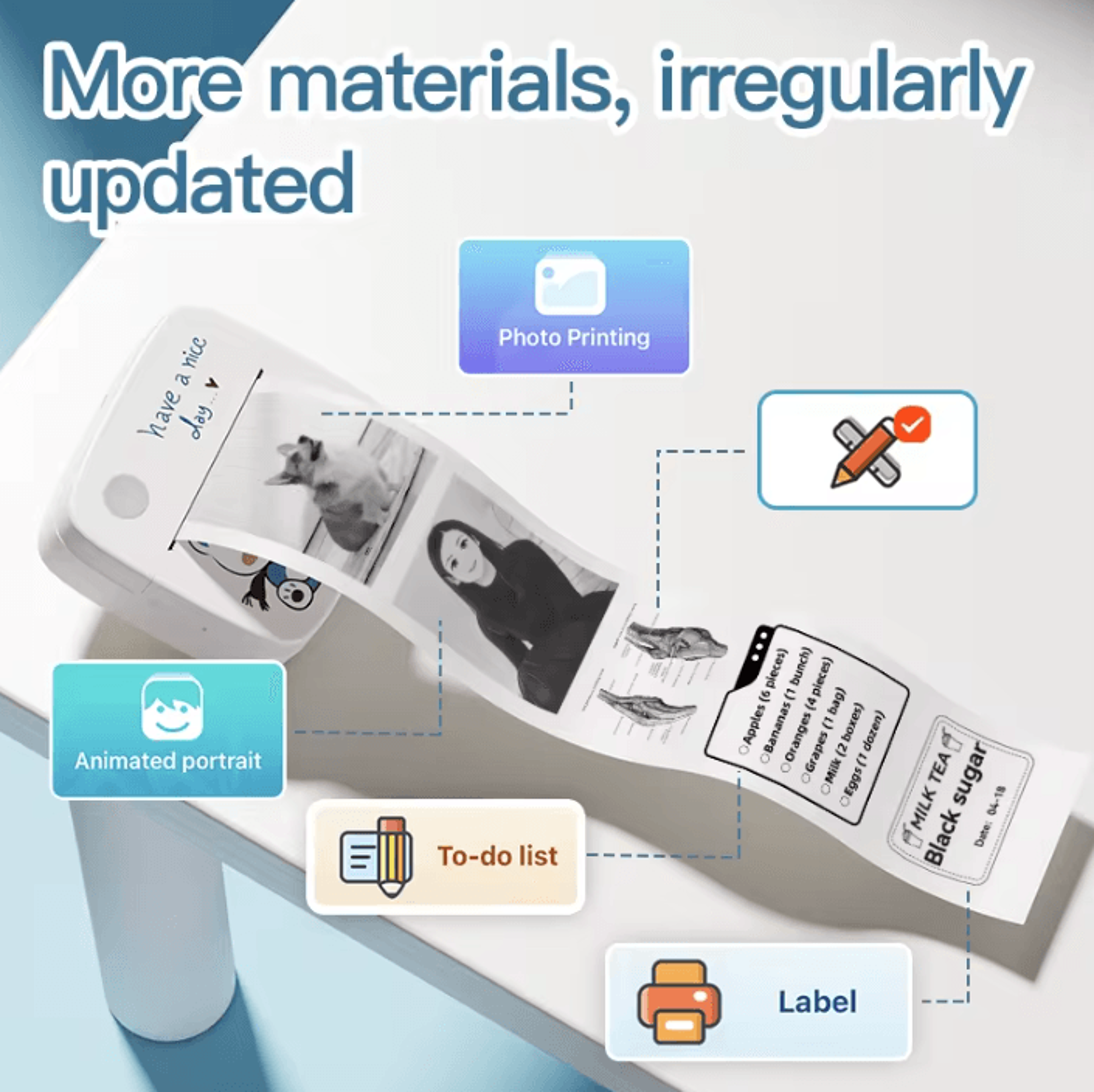 DOLEWA Mini Wireless Thermal Printer 1200mAh Rechargeable Pocket Sticker Maker For Photos Notes And 3