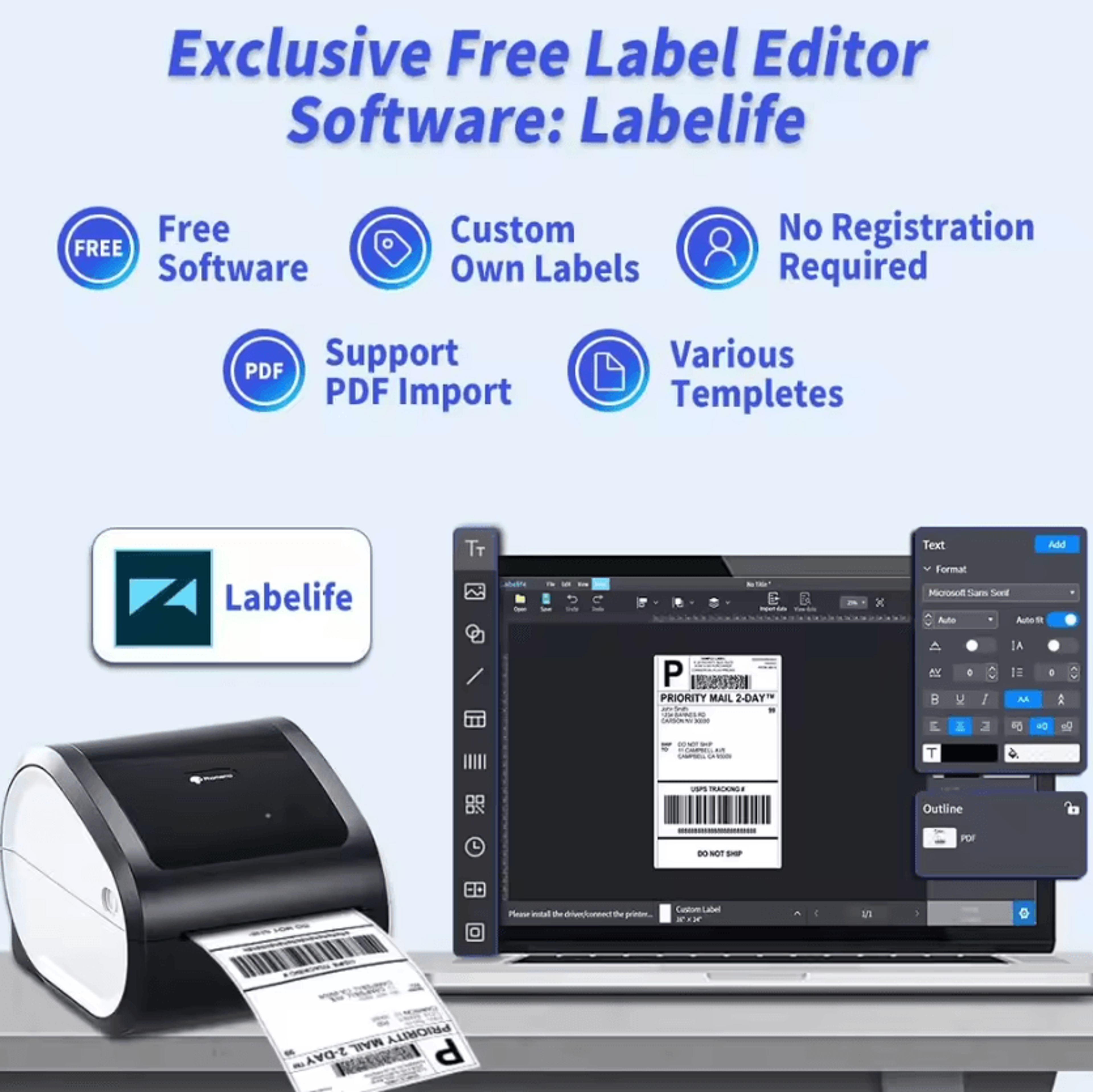 Wireless Bluetooth Shipping Label Printer 100x150mm Inkless Thermal Package Label Maker For Small B 3