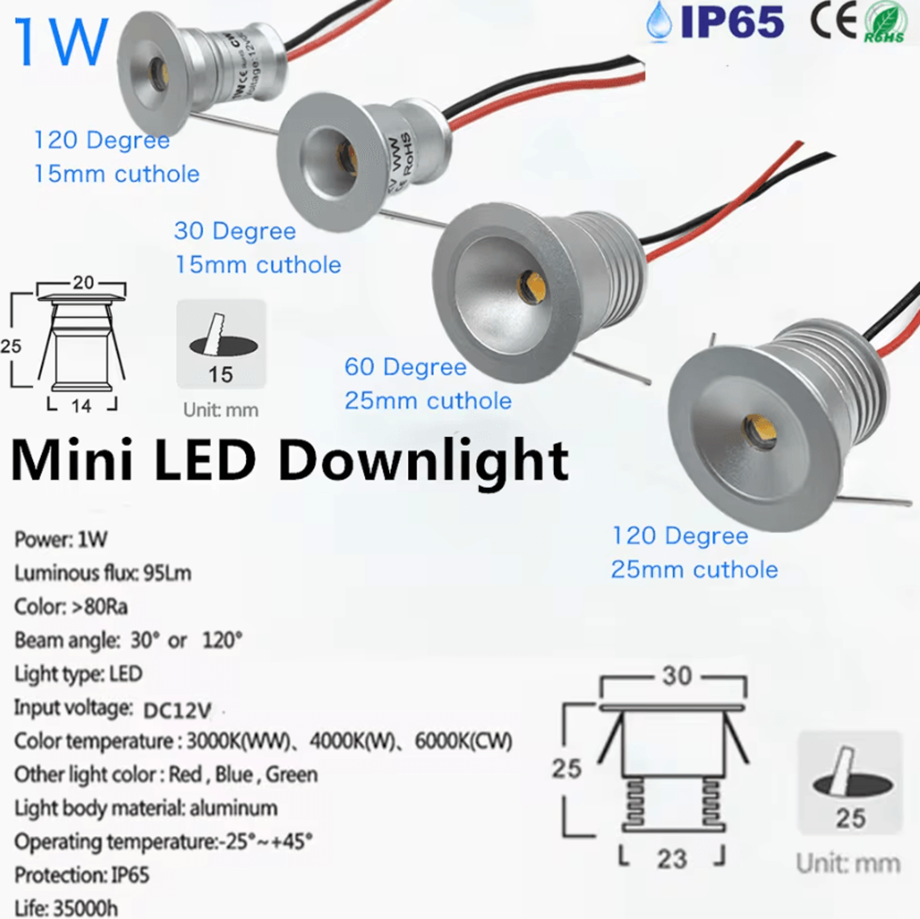 1W 3W Mini LED Recessed Downlight 12V Dimmable Aluminum Spotlight For Ceiling Bedroom And Cabinet L 2
