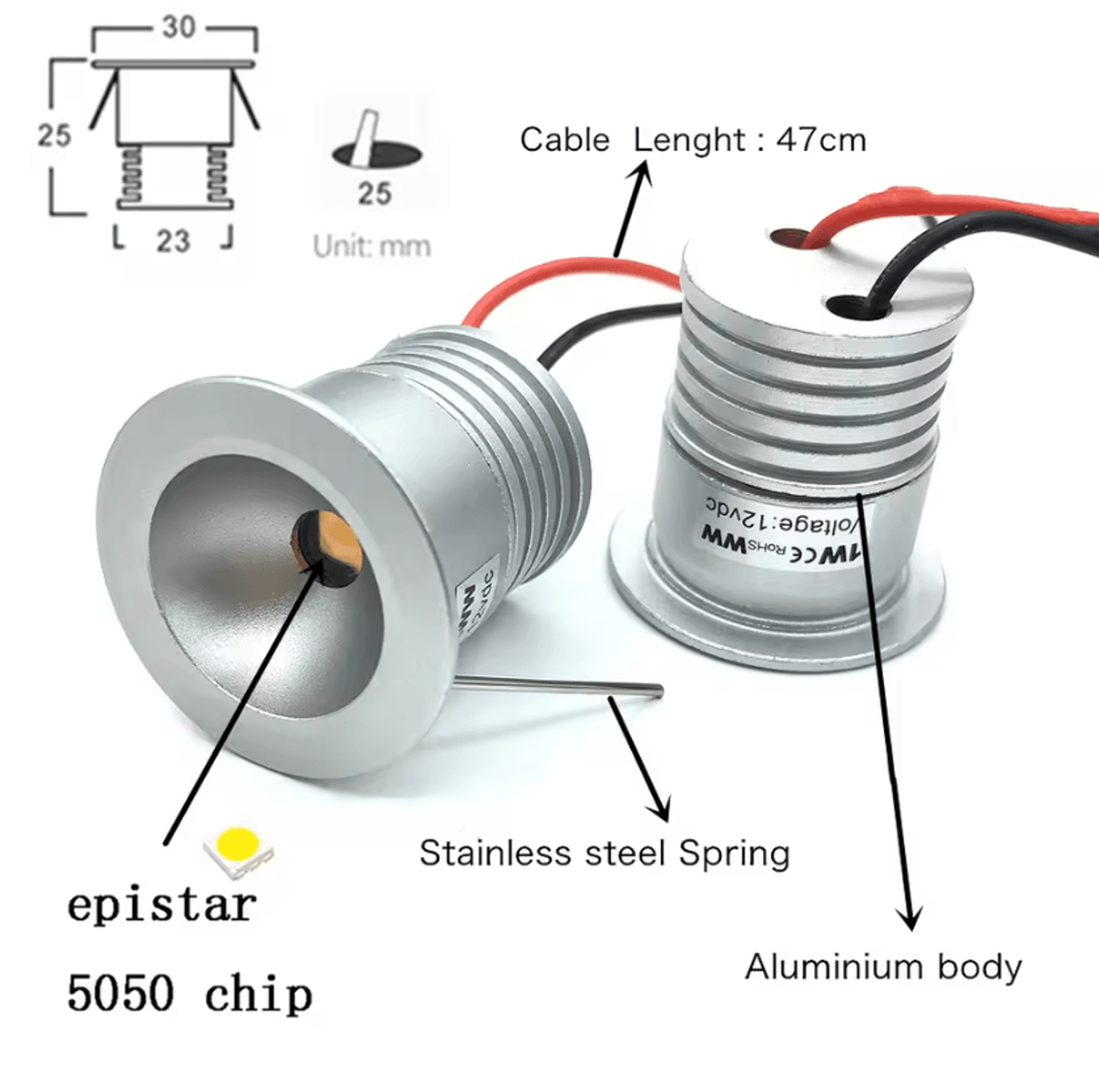 1W Mini LED Recessed Spotlight 12V IP65 25mm Ceiling Downlight For Corridors Stairs And Kitchen Lig 3