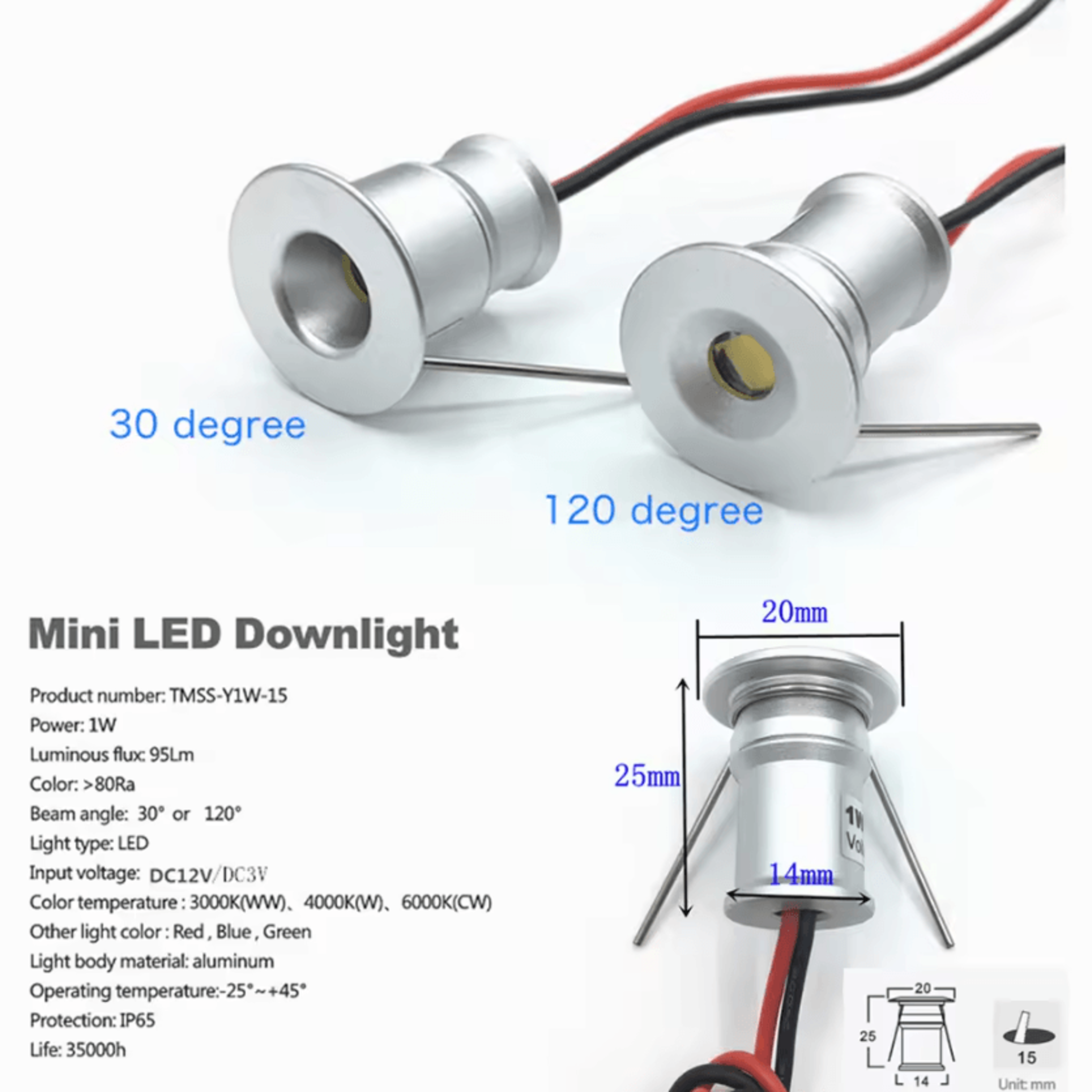1W Mini LED Recessed Downlight 3V 12V Dimmable Spotlight For Ceiling Cabinet Showcase And Ambient L 2