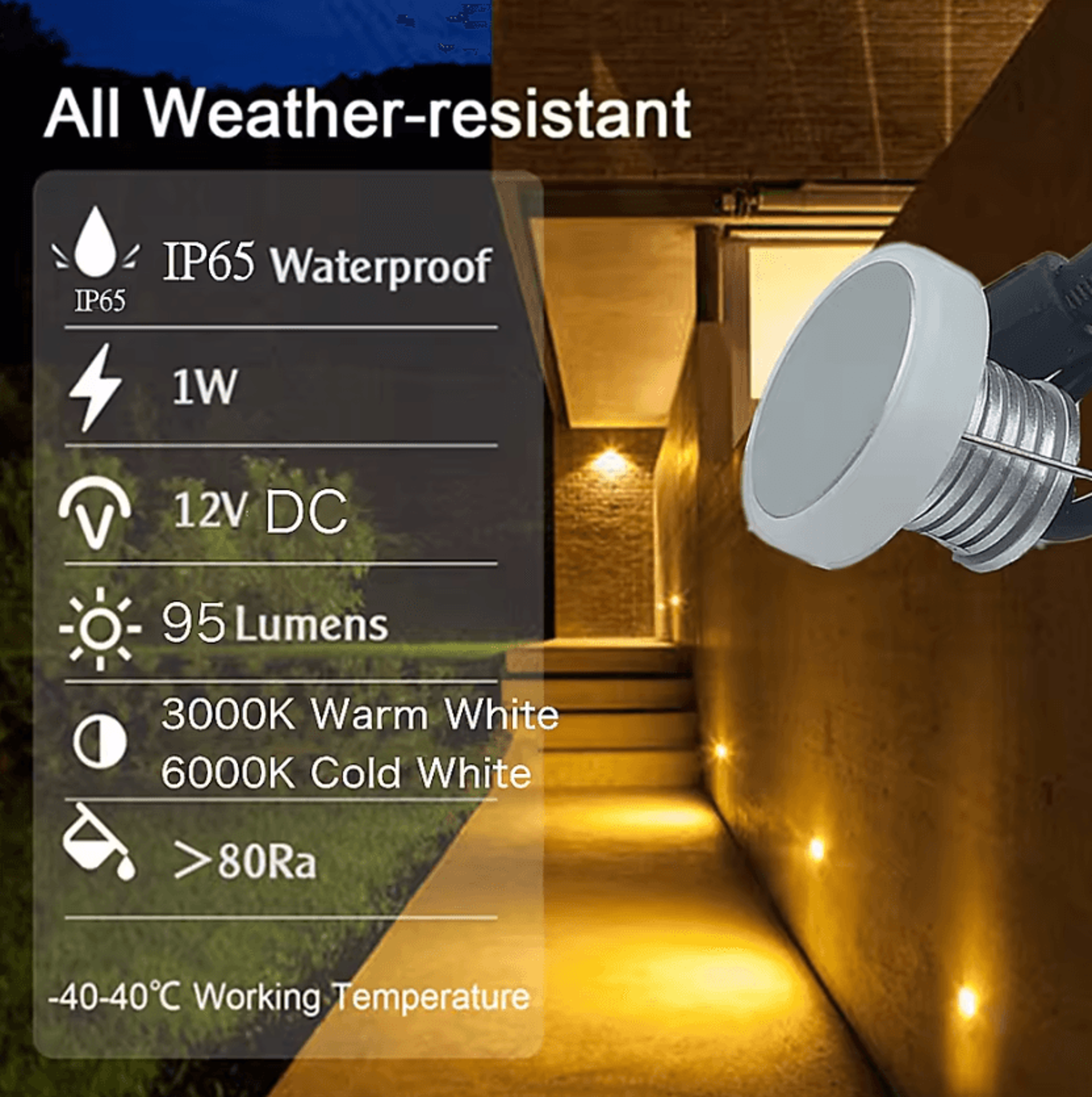12V Waterproof LED Deck Lights 1W Recessed Stair Step Lighting For Garden Pathways And Outdoor Land 2