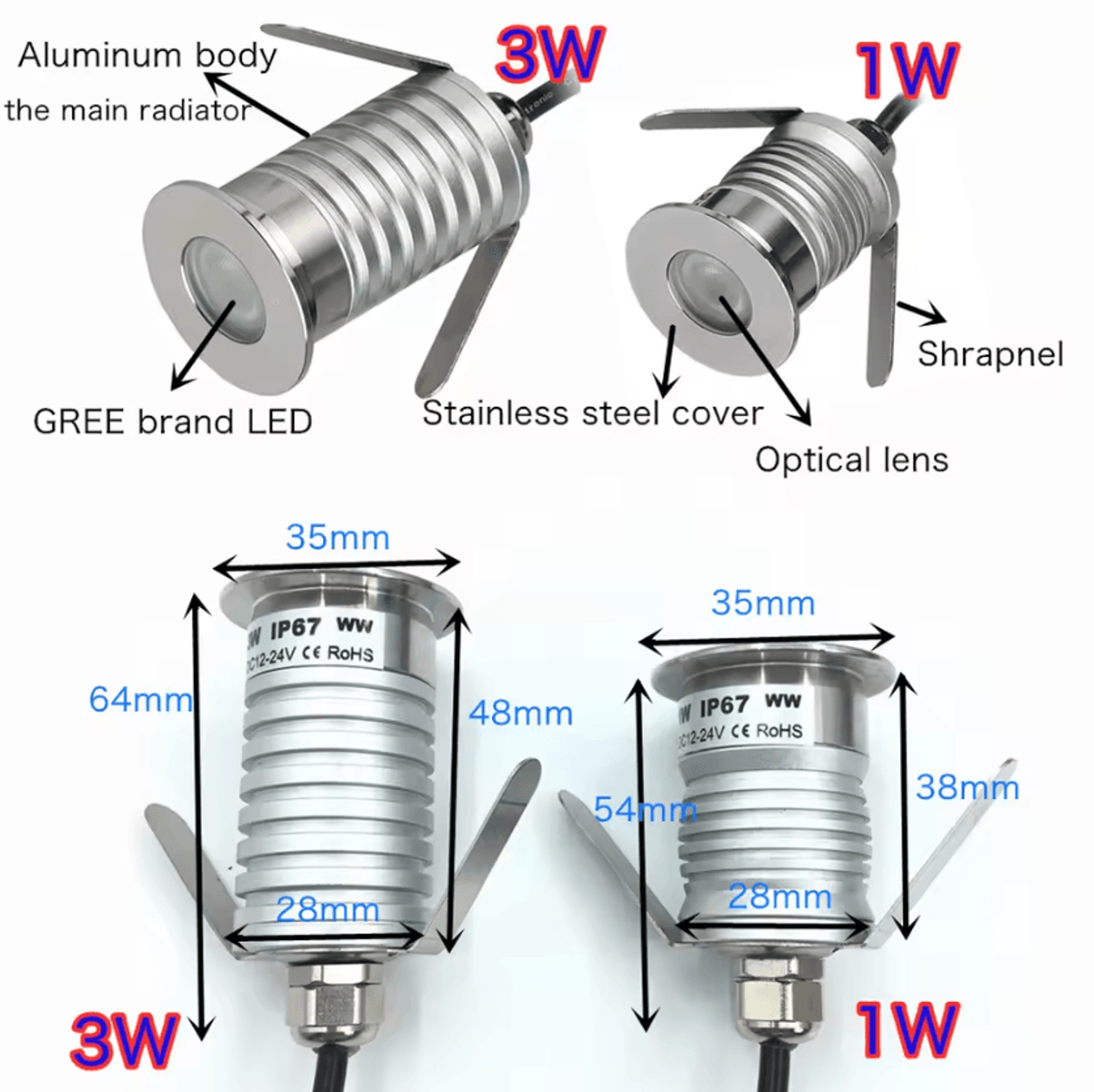 12V IP67 LED InGround Light 1W 3W Waterproof Recessed Landscape Lamp For Garden Deck Patio And Path 3