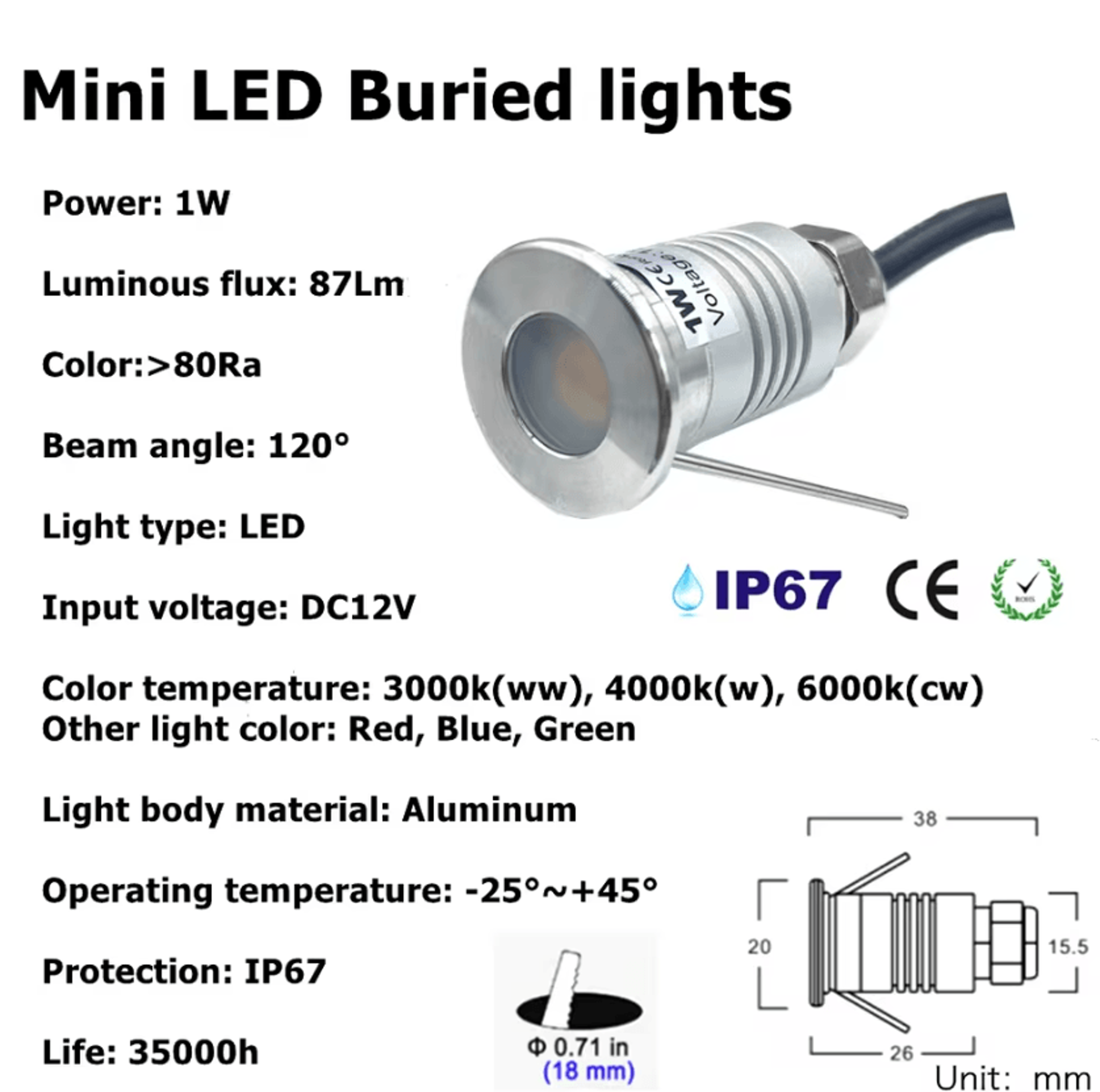 12V Mini LED Garden Ground Light 1W IP67 Waterproof Recessed Spotlight For Outdoor Deck And Yard De 2
