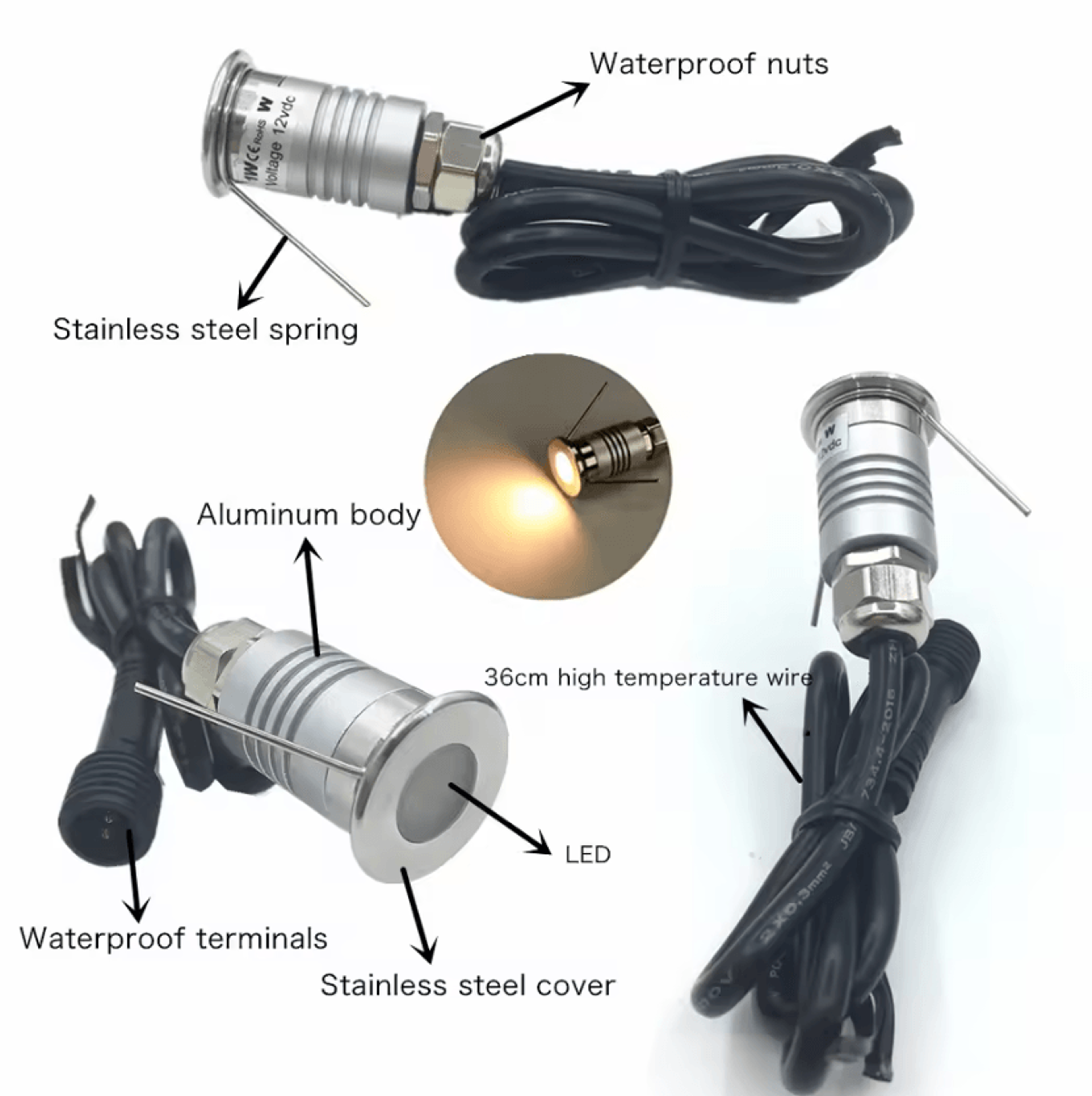 1W Mini LED Buried Ground Light 12V IP67 Waterproof Spotlight For Garden Stairs Deck And Landscape 3