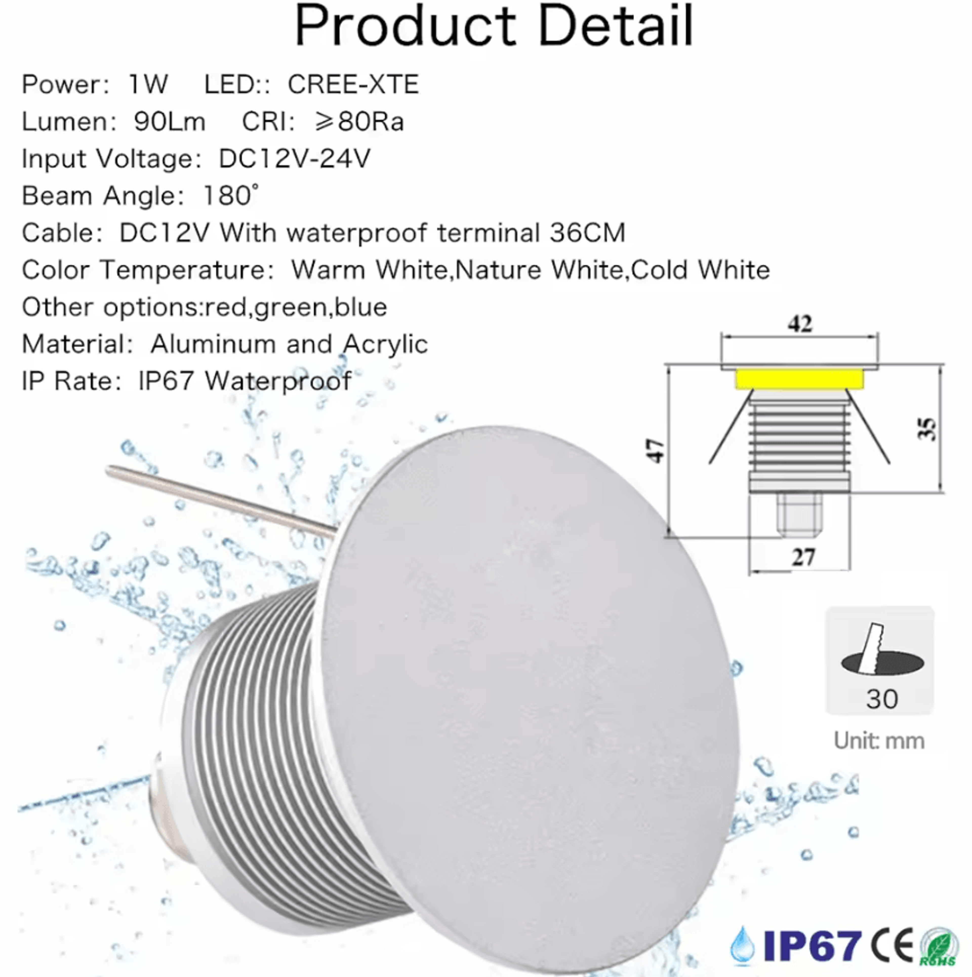 1W IP67 Waterproof LED Ground Light 12V 24V Recessed Garden Spotlight For Pathways Stairs And Outdo 2