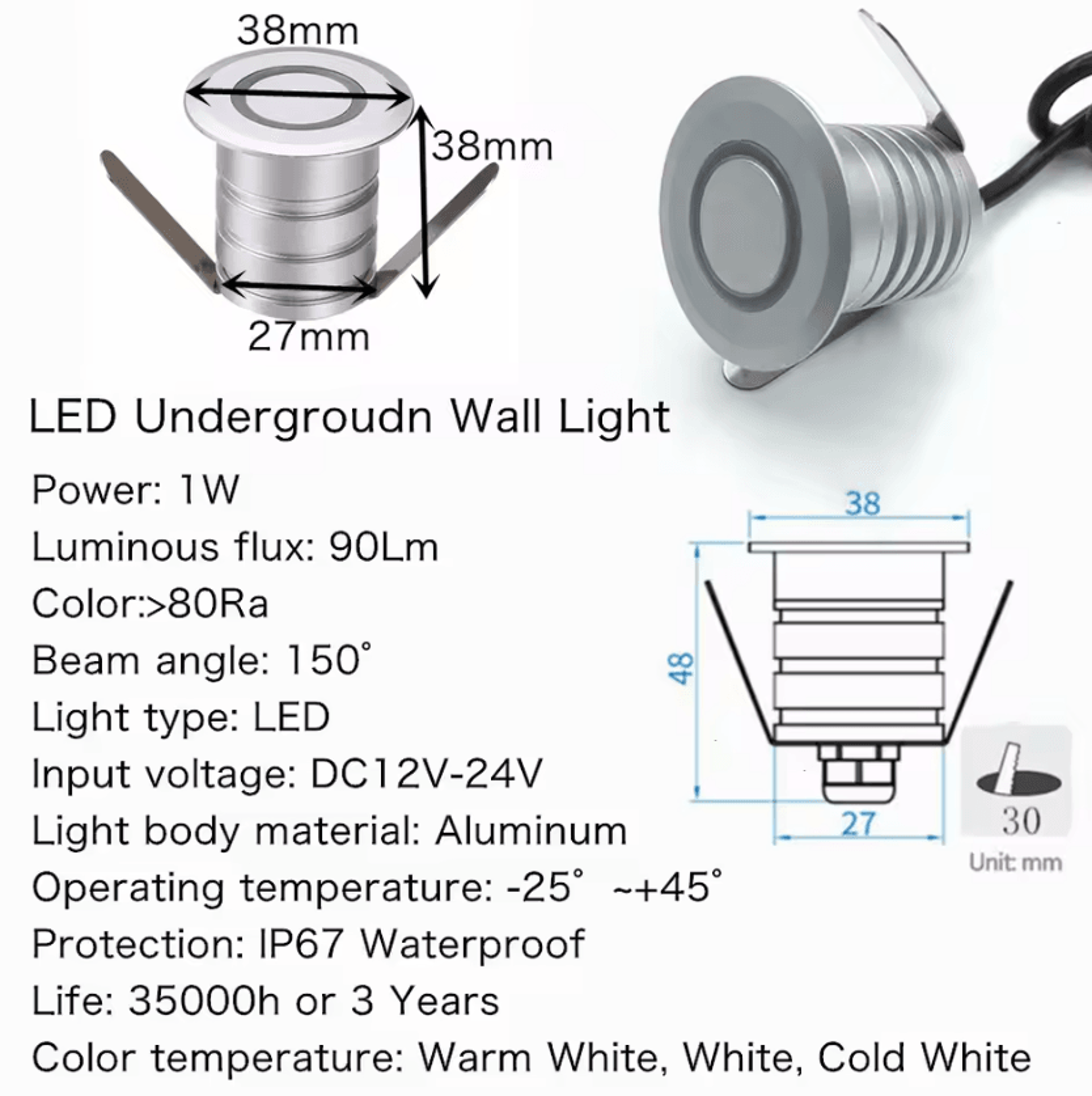 1W IP67 Waterproof LED Step Light 12V 24V Recessed Stair Wall Lamp For Indoor Outdoor Pathway And C 2