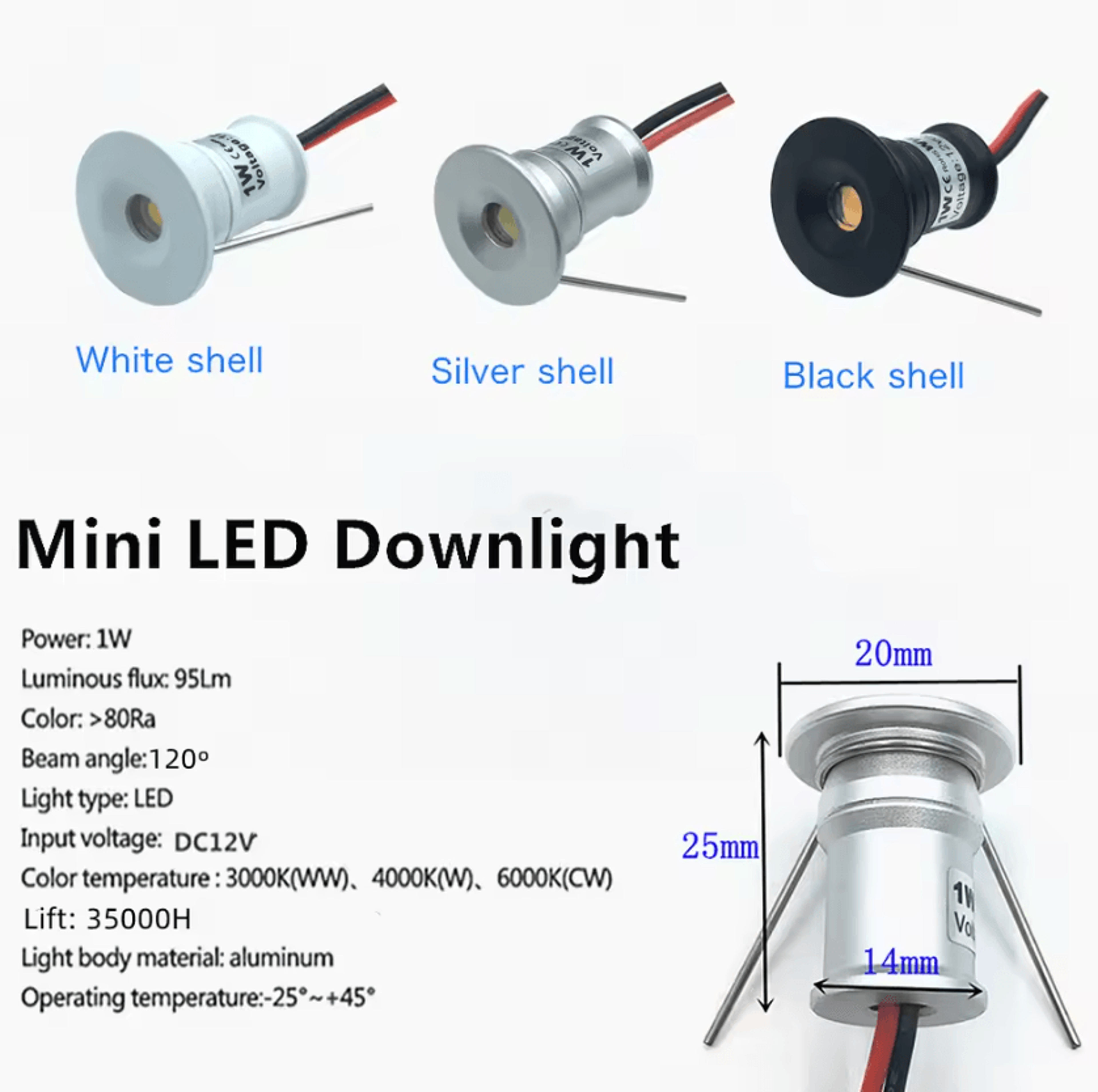 1W IP65 Waterproof Mini LED Downlight 12V Dimmable Spotlight Black White For Ceiling Cabinets And S 1