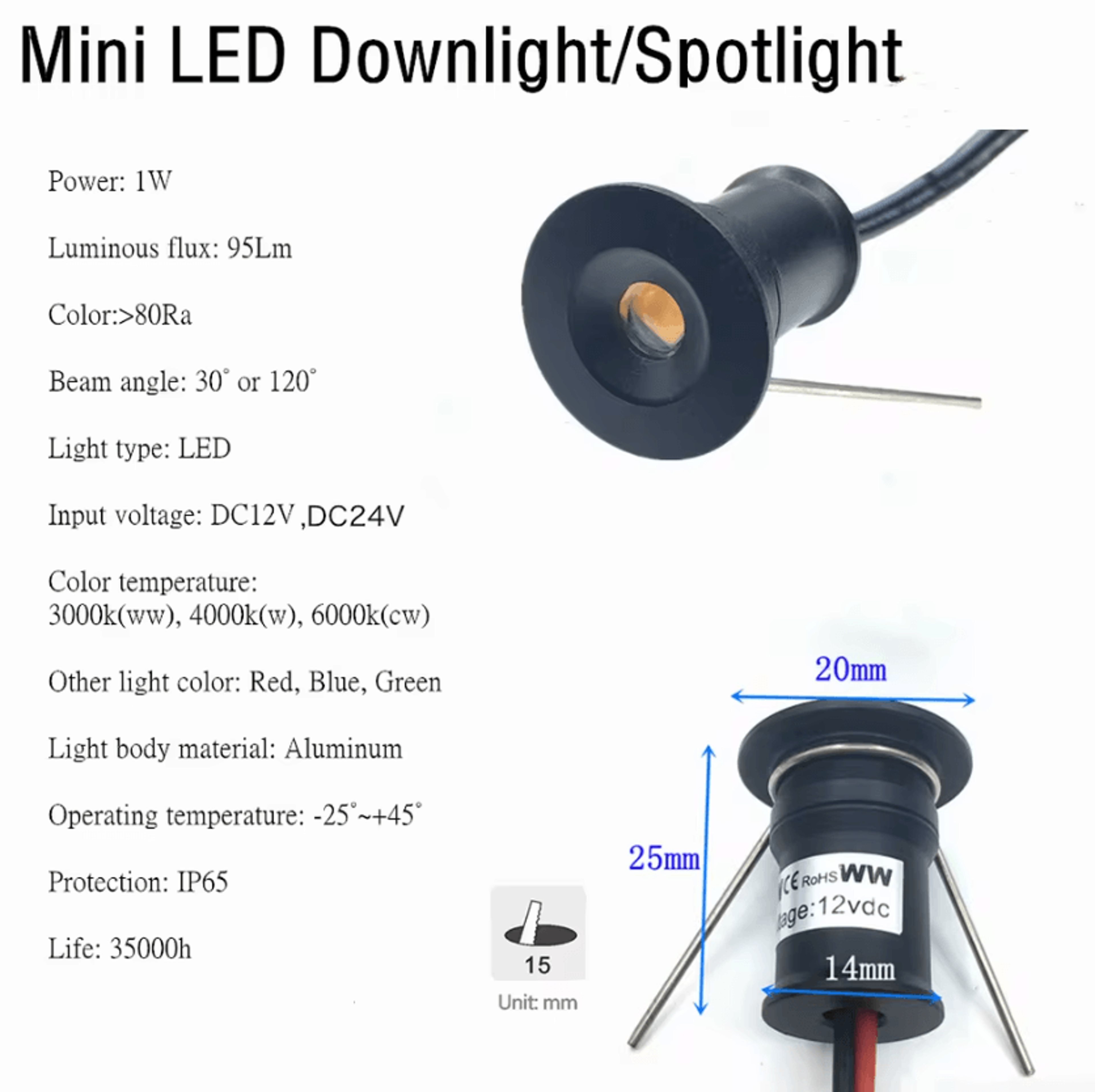 1W IP65 Dimmable Mini LED Spotlight 12V 24V Recessed Ceiling Downlight For Cabinets Stairs And Part 2