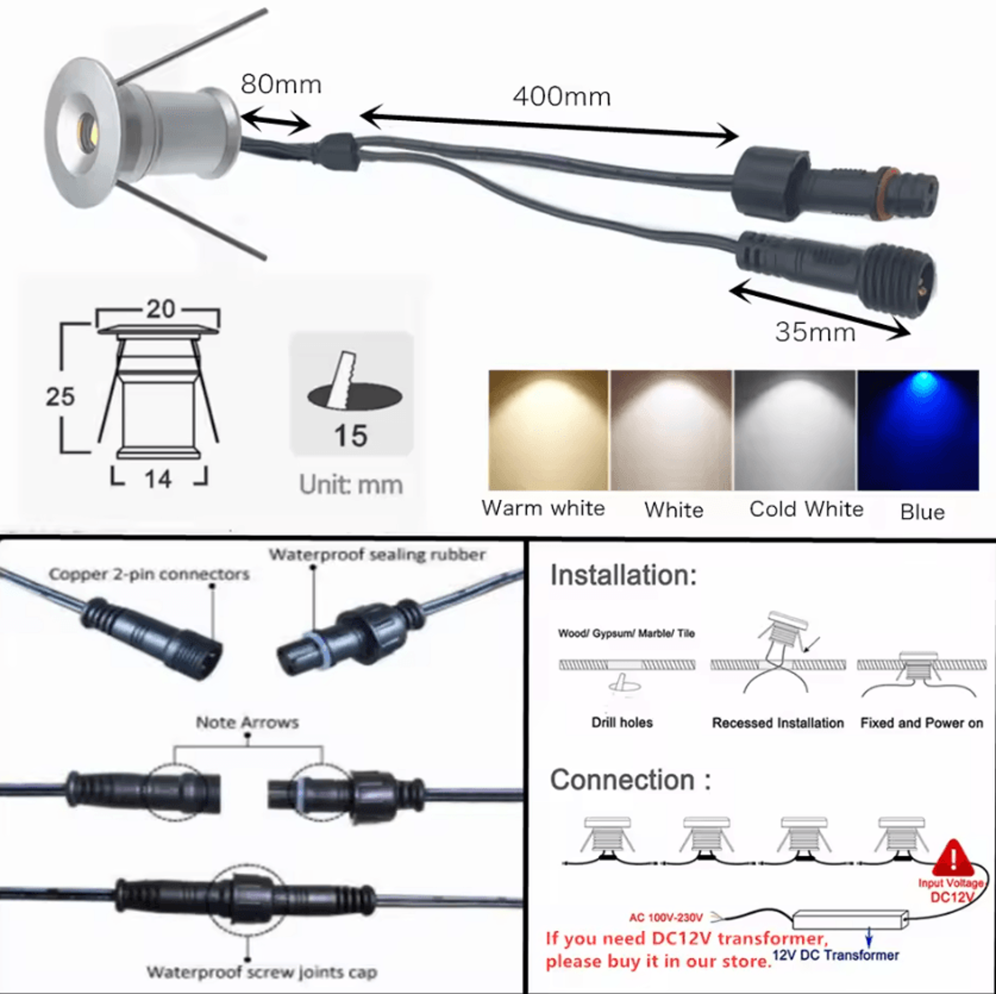 1W IP67 Mini LED Garden Ground Lamp 12V Waterproof Recessed Underground Light For Yard And Landscap 4