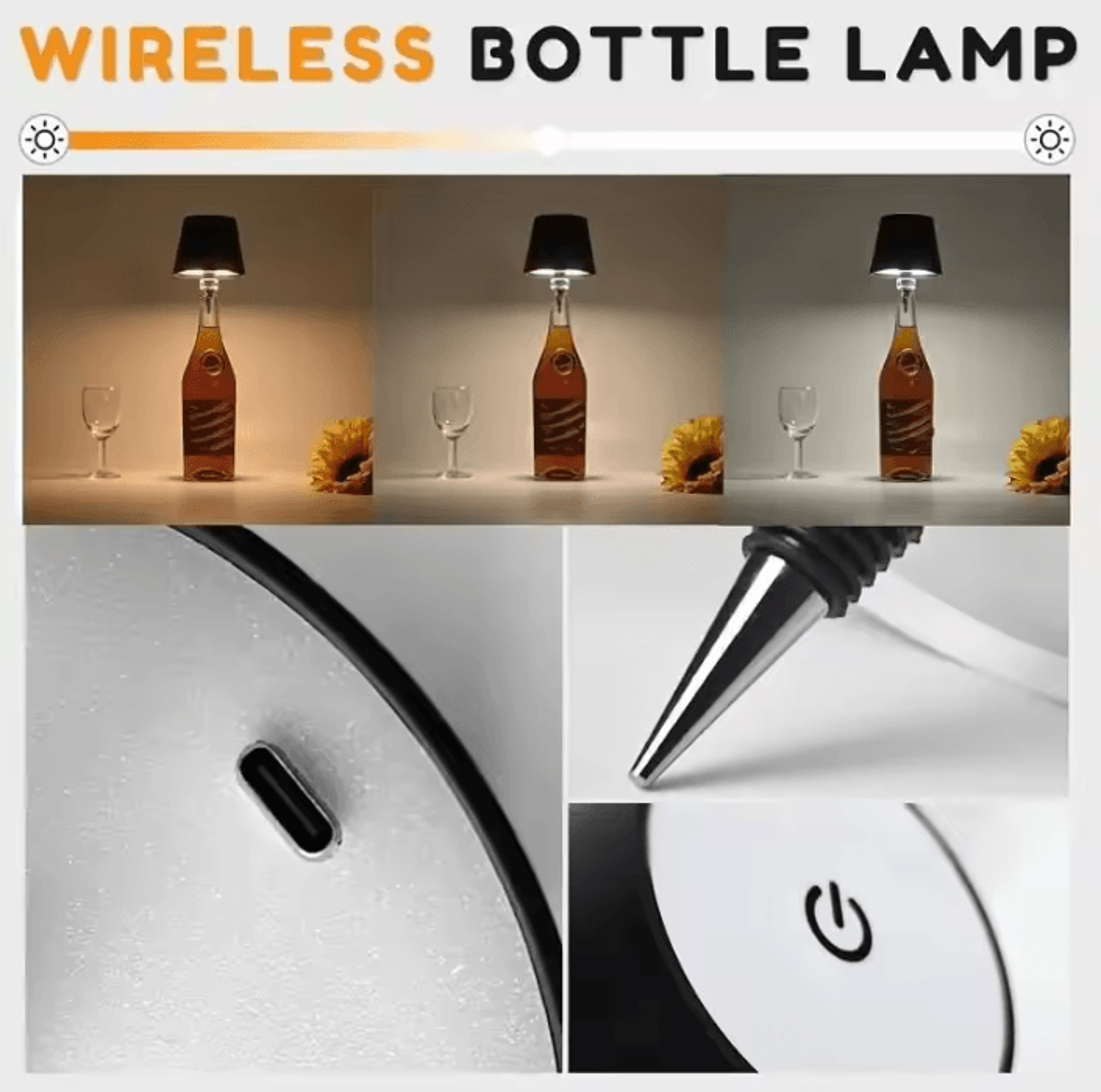 Rechargeable LED Wine Bottle Table Lamp 3Color Touch Dimmable Wireless Light For Dining Table And H 1