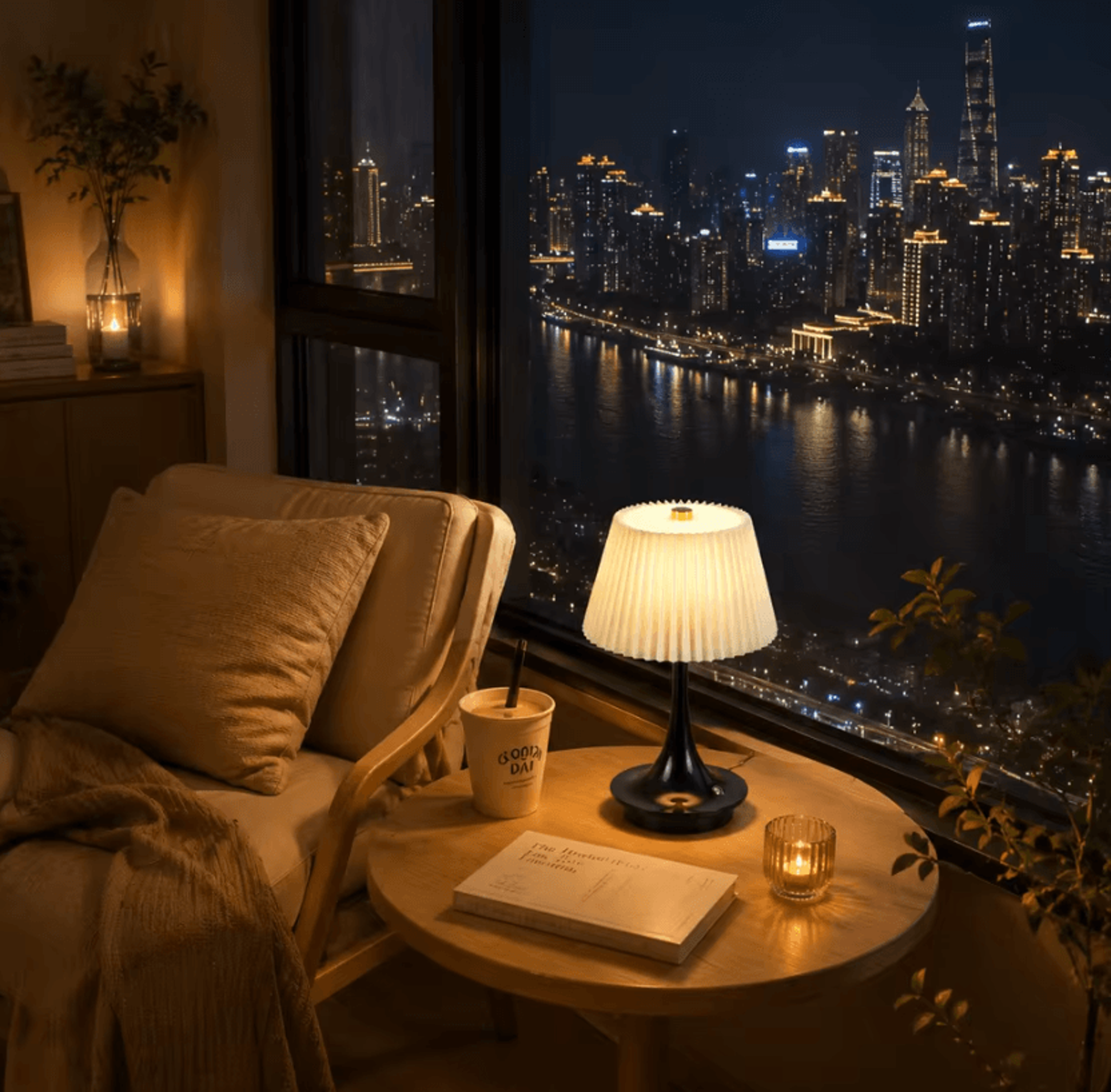 Modern Pleated Fabric LED Table Lamp Rechargeable Touch Control 3Color Bedside Light For Cafe And H 3