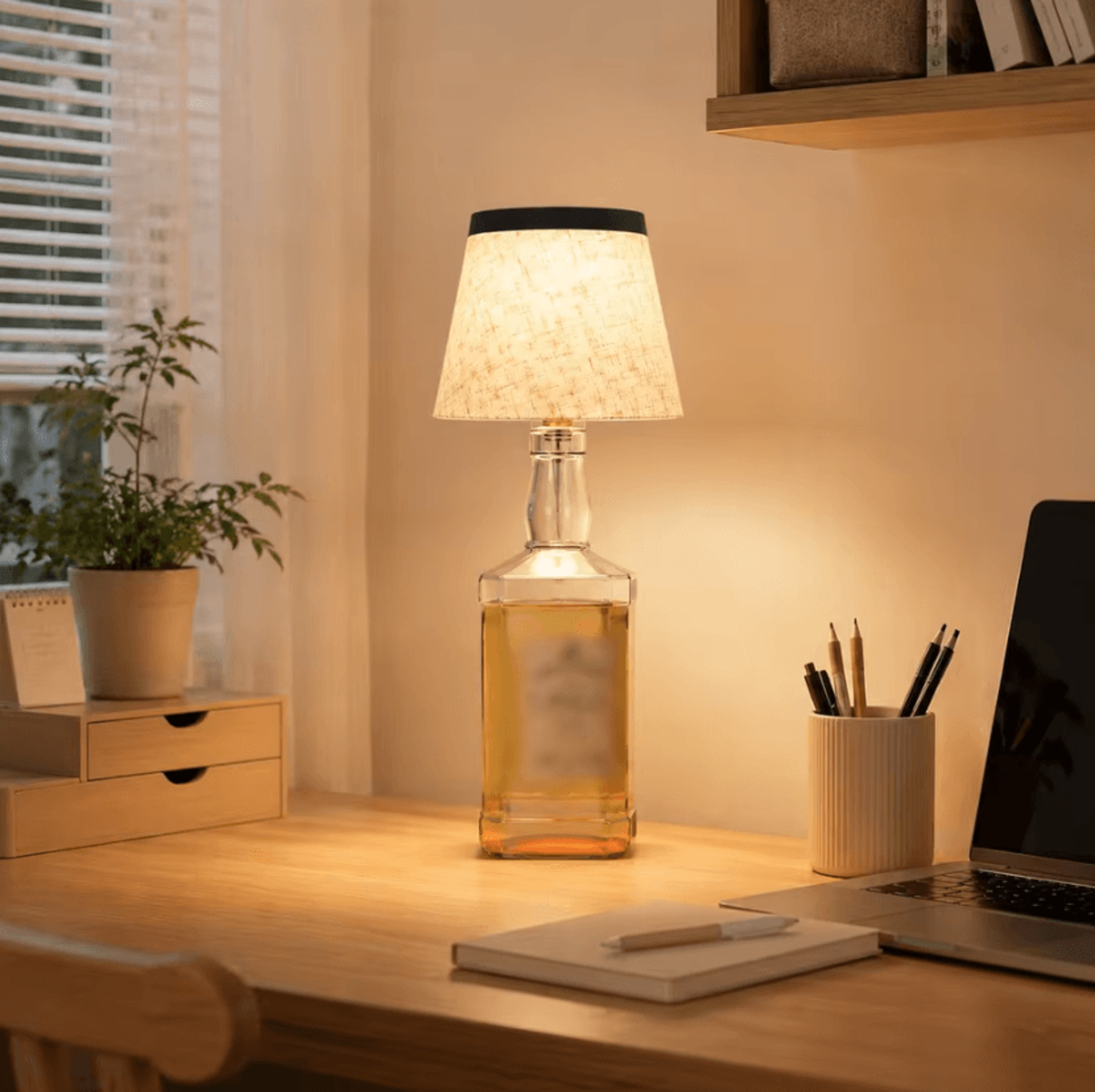 Rechargeable Bottle Table Lamp With Fabric Shade 3Color Touch Dimmable LED Light For Bedroom Living 3
