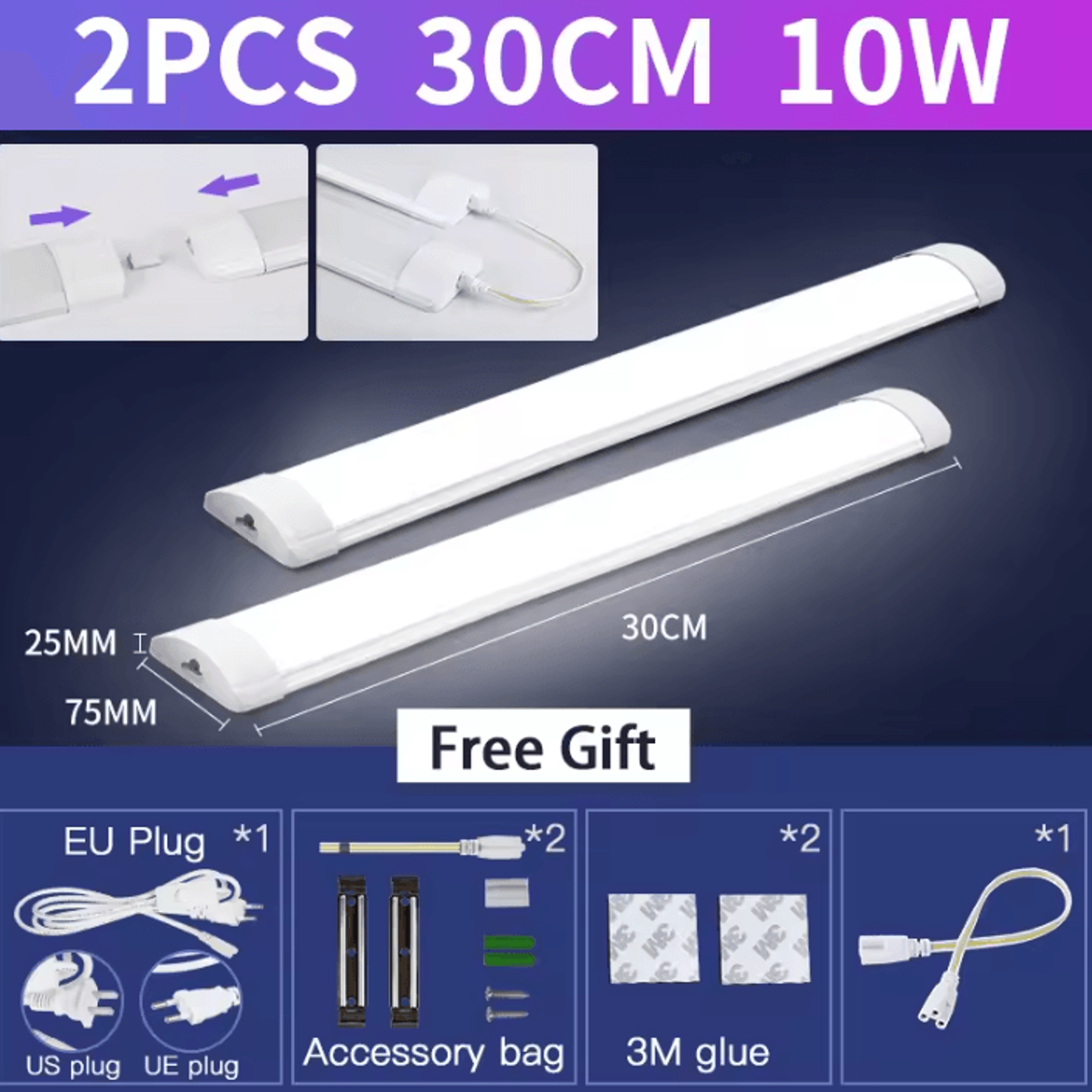LED Tube Light With Switch 10W 20W 110V 220V 30cm 50cm Linear Lamp For Kitchen Closet Bedroom And H 7