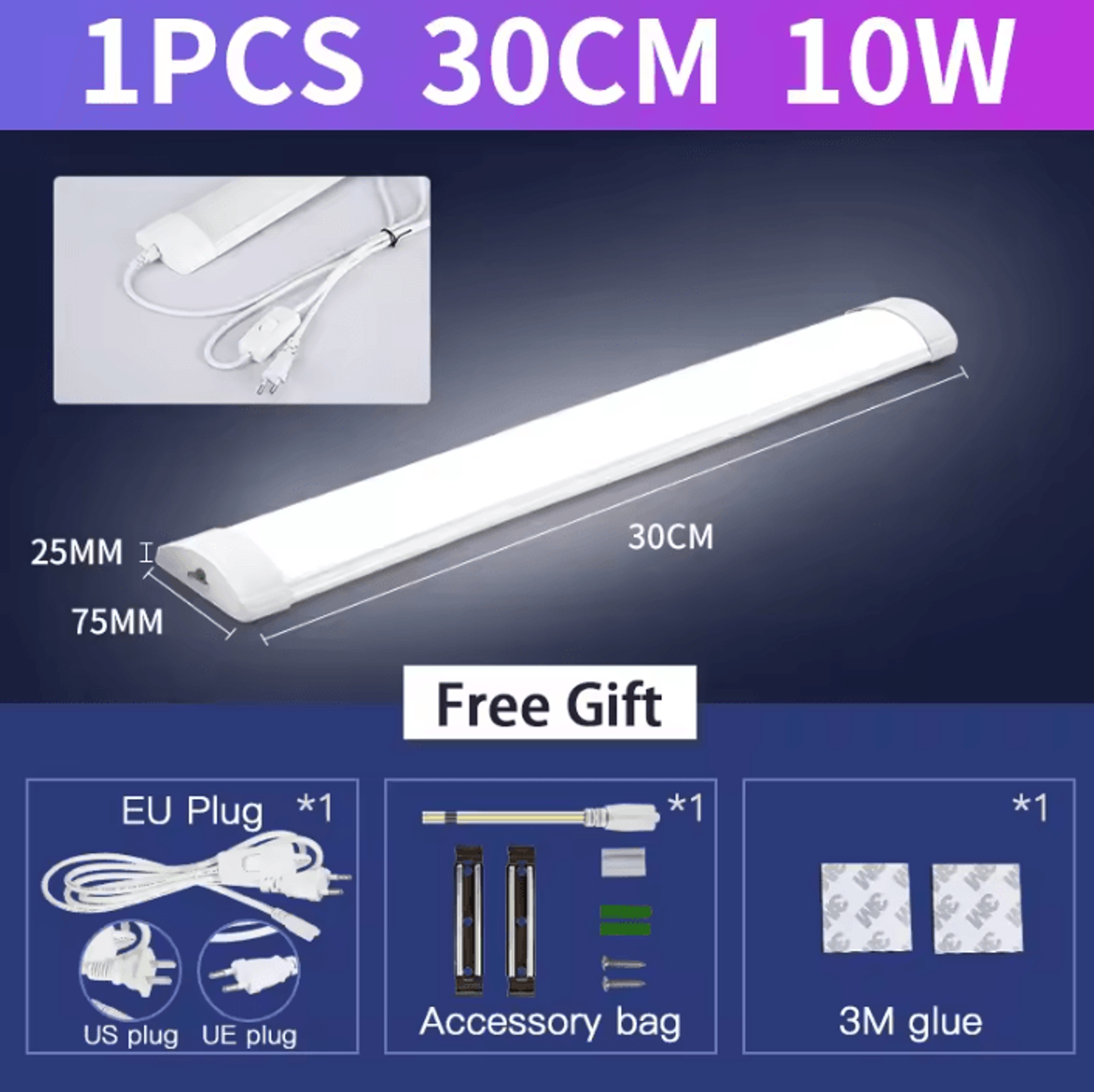 LED Tube Light With Switch 10W 20W 110V 220V 30cm 50cm Linear Lamp For Kitchen Closet Bedroom And H 3