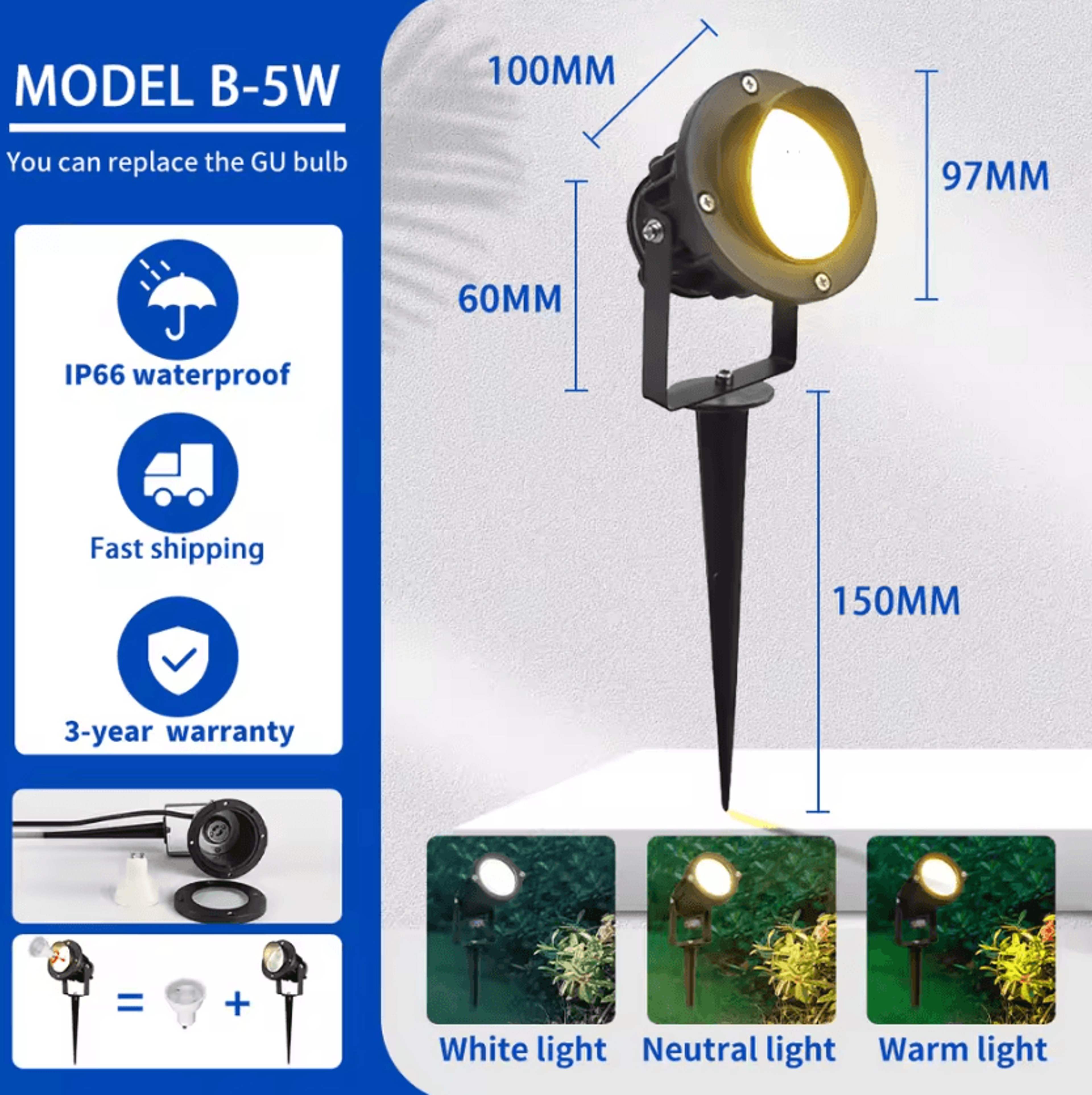 IP65 Waterproof Outdoor Lawn Spotlight GU10 Replaceable Bulb Garden Landscape Light For Villa Yard  7