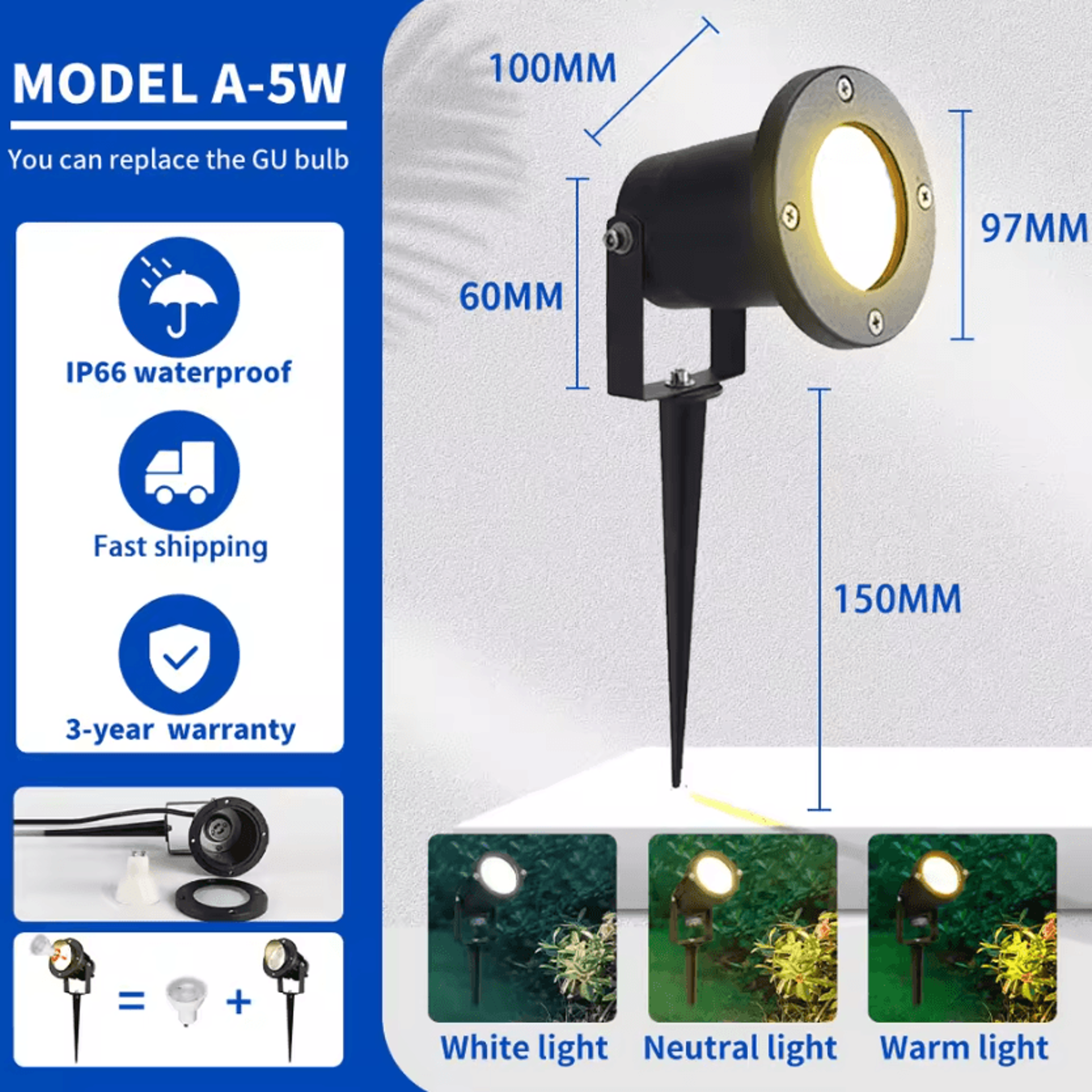 IP65 Waterproof Outdoor Lawn Spotlight GU10 Replaceable Bulb Garden Landscape Light For Villa Yard  6