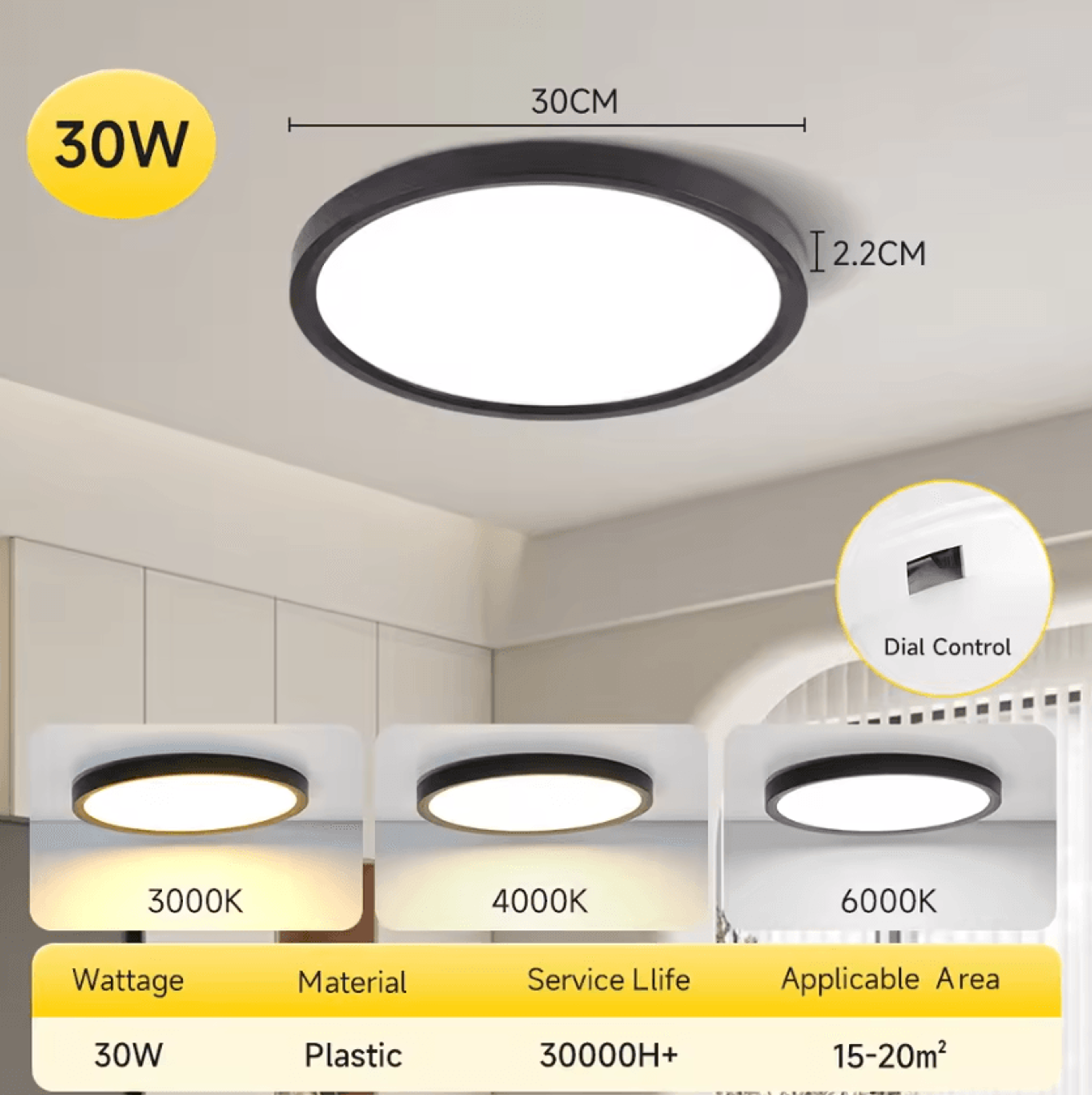 Ultra Thin LED Ceiling Panel Light 220V 3Color Dial Control Lamp For Bedroom Living Room And Kitche 11