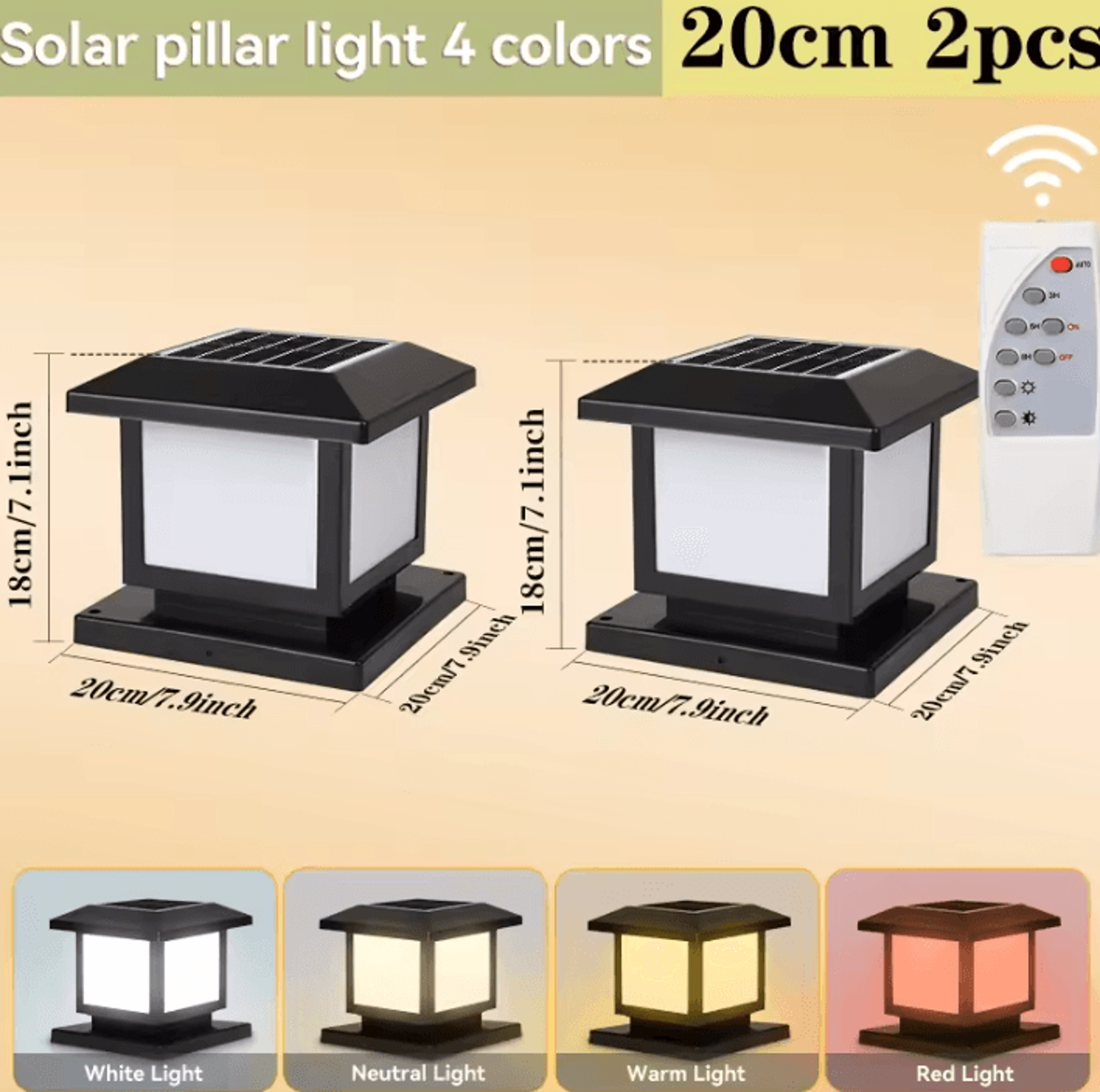 Outdoor Solar LED Pillar Light IP65 Waterproof Remote Control Garden Fence Lamp With Timer For Path 4