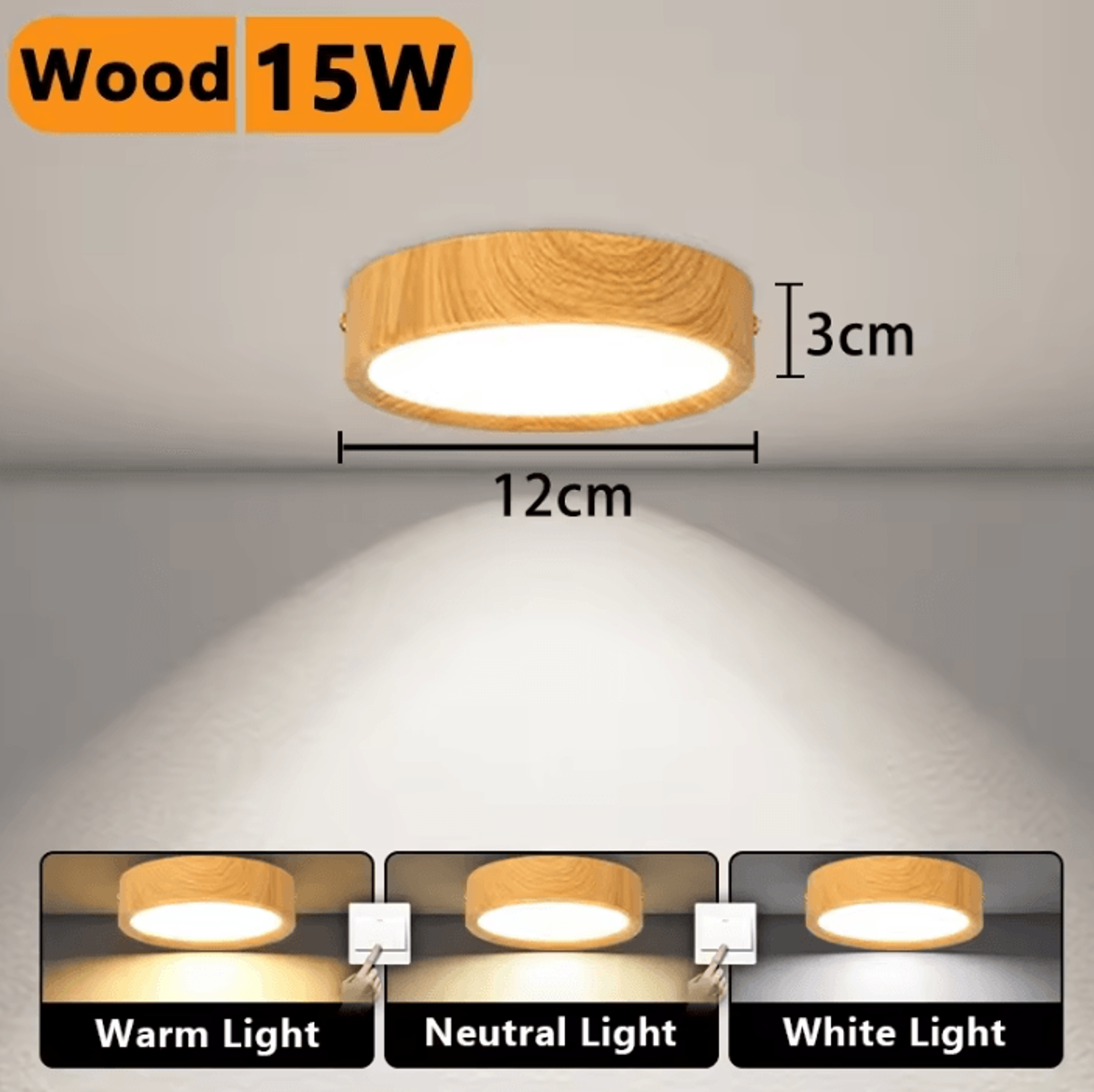 Wood Grain Gold LED Ceiling Downlight 3Color Ultra Thin Panel Spotlight For Living Room And Home De 7