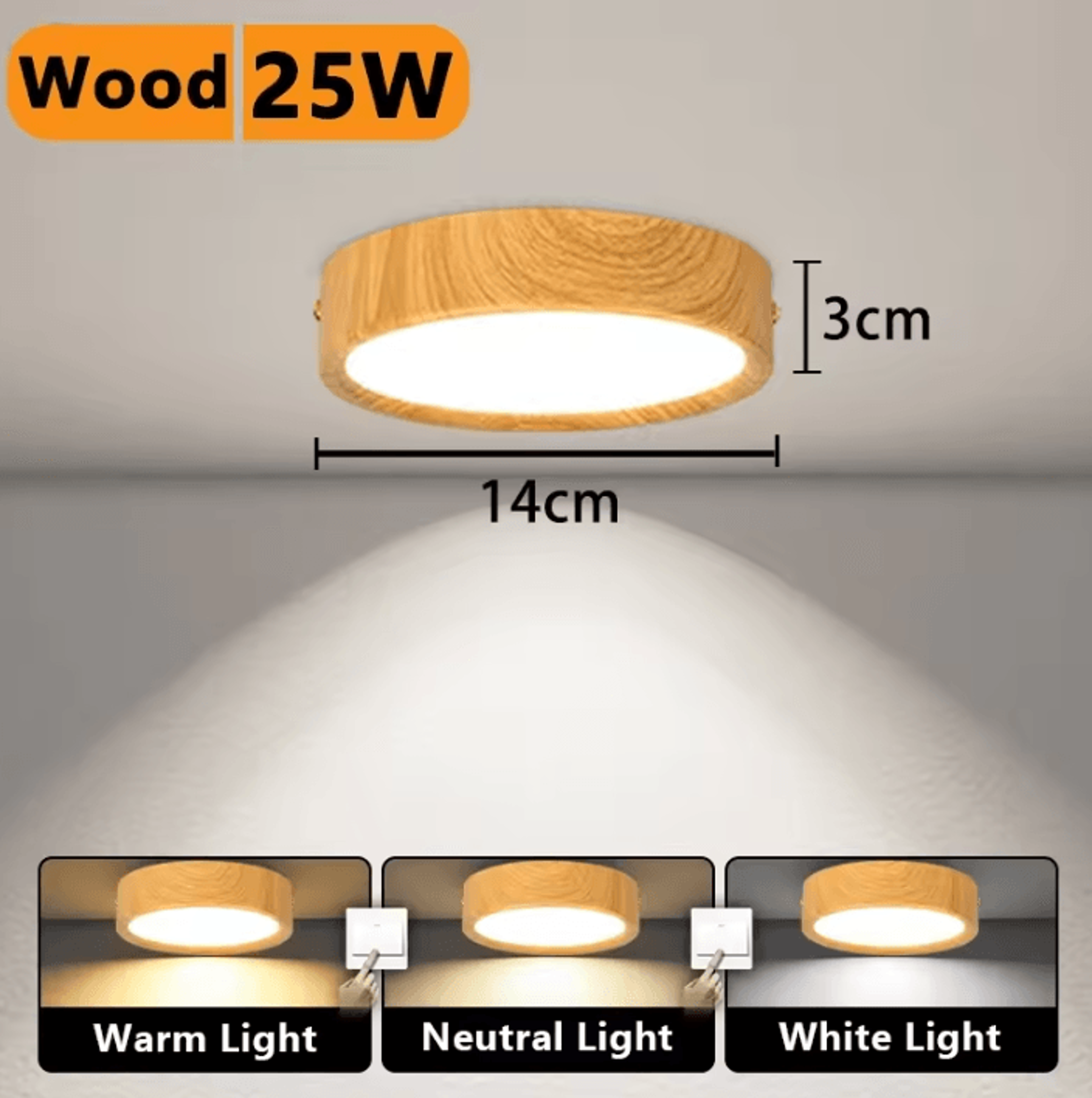 Wood Grain Gold LED Ceiling Downlight 3Color Ultra Thin Panel Spotlight For Living Room And Home De 9
