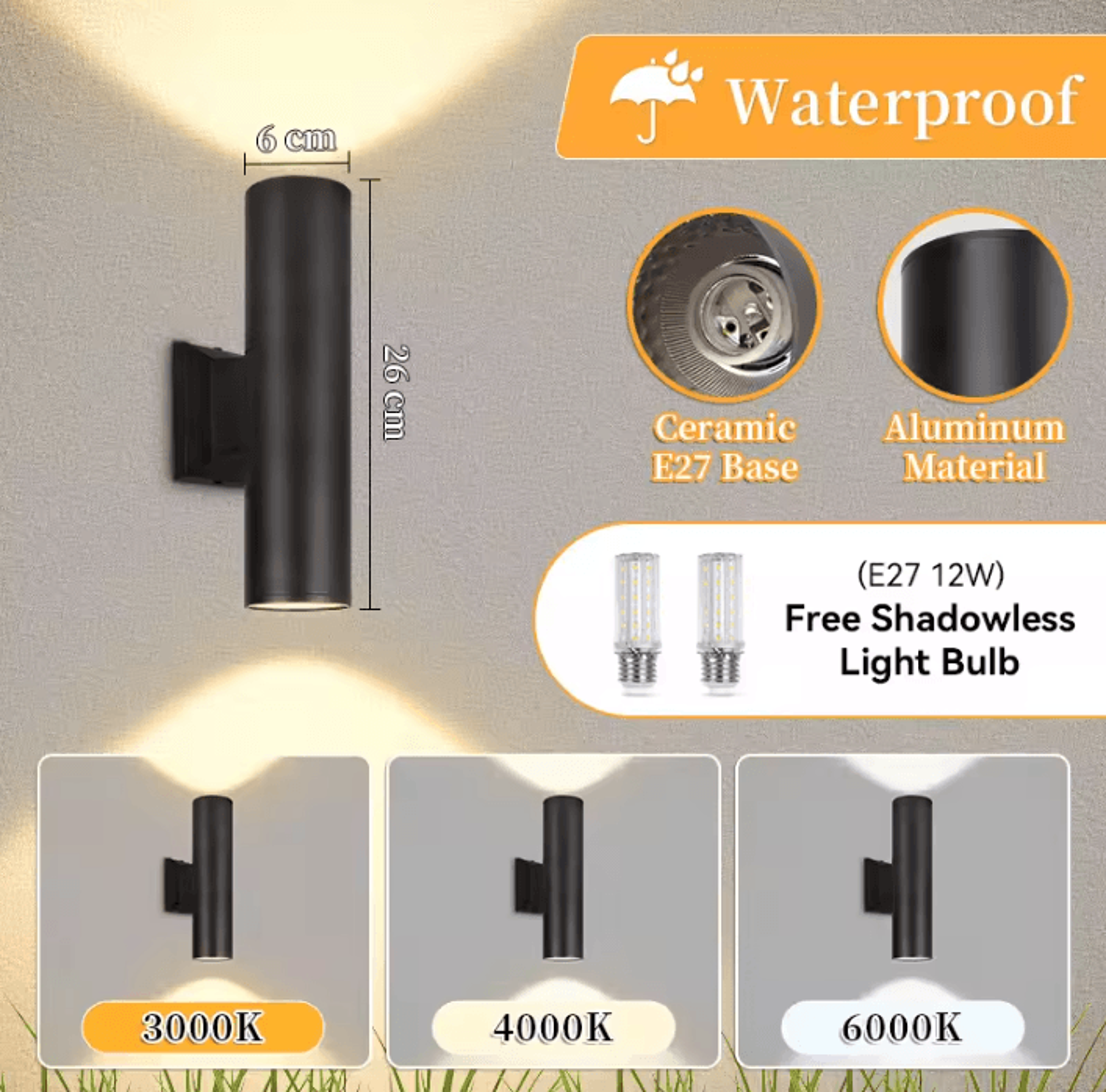 IP65 Waterproof Outdoor Wall Light E27 Replaceable Bulb Decorative Lamp For Garden Gate Balcony And 4