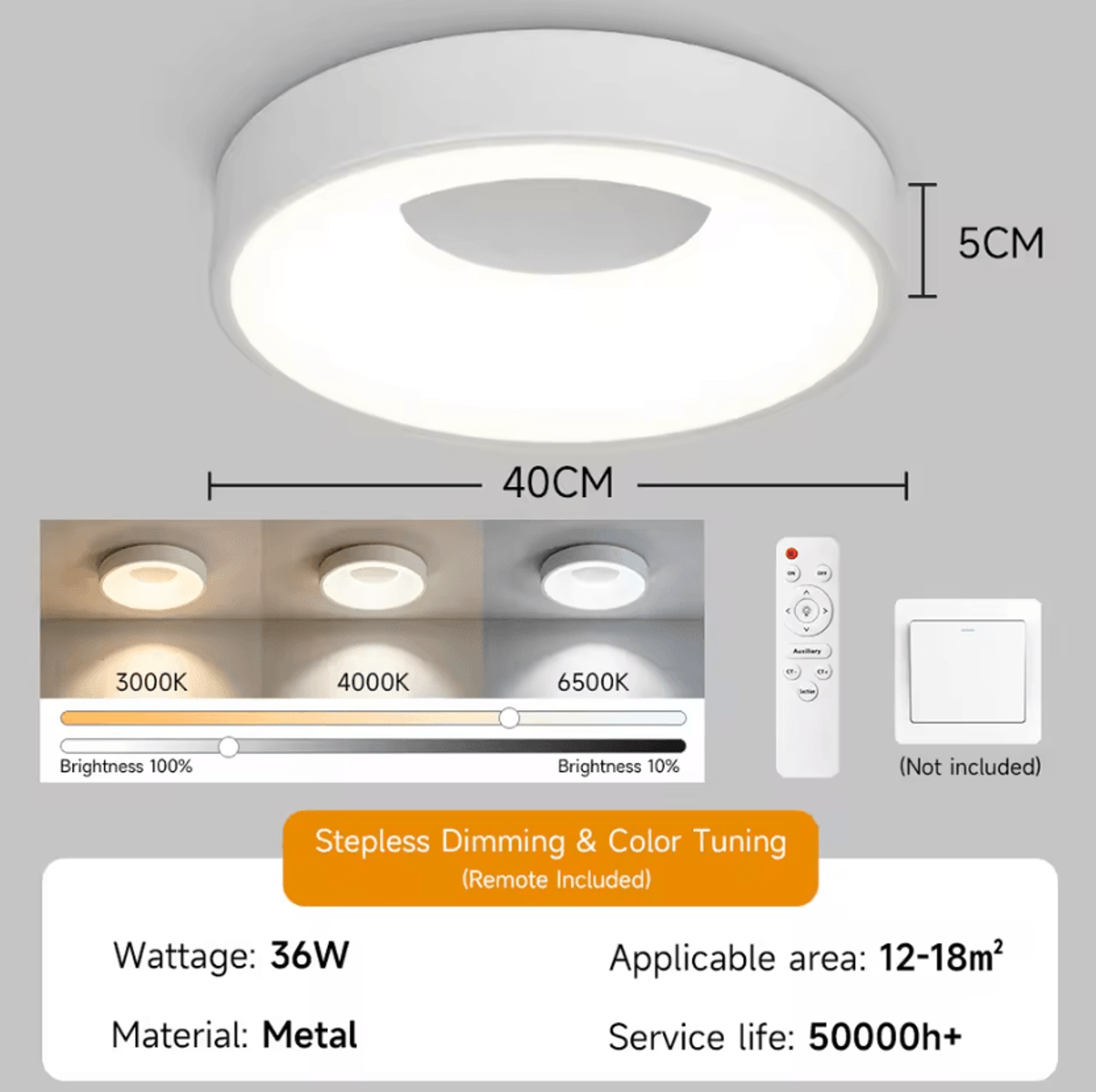 Modern 3Color LED Ceiling Light With Remote Control Dimmable Lamp For Living Room And Bedroom 4