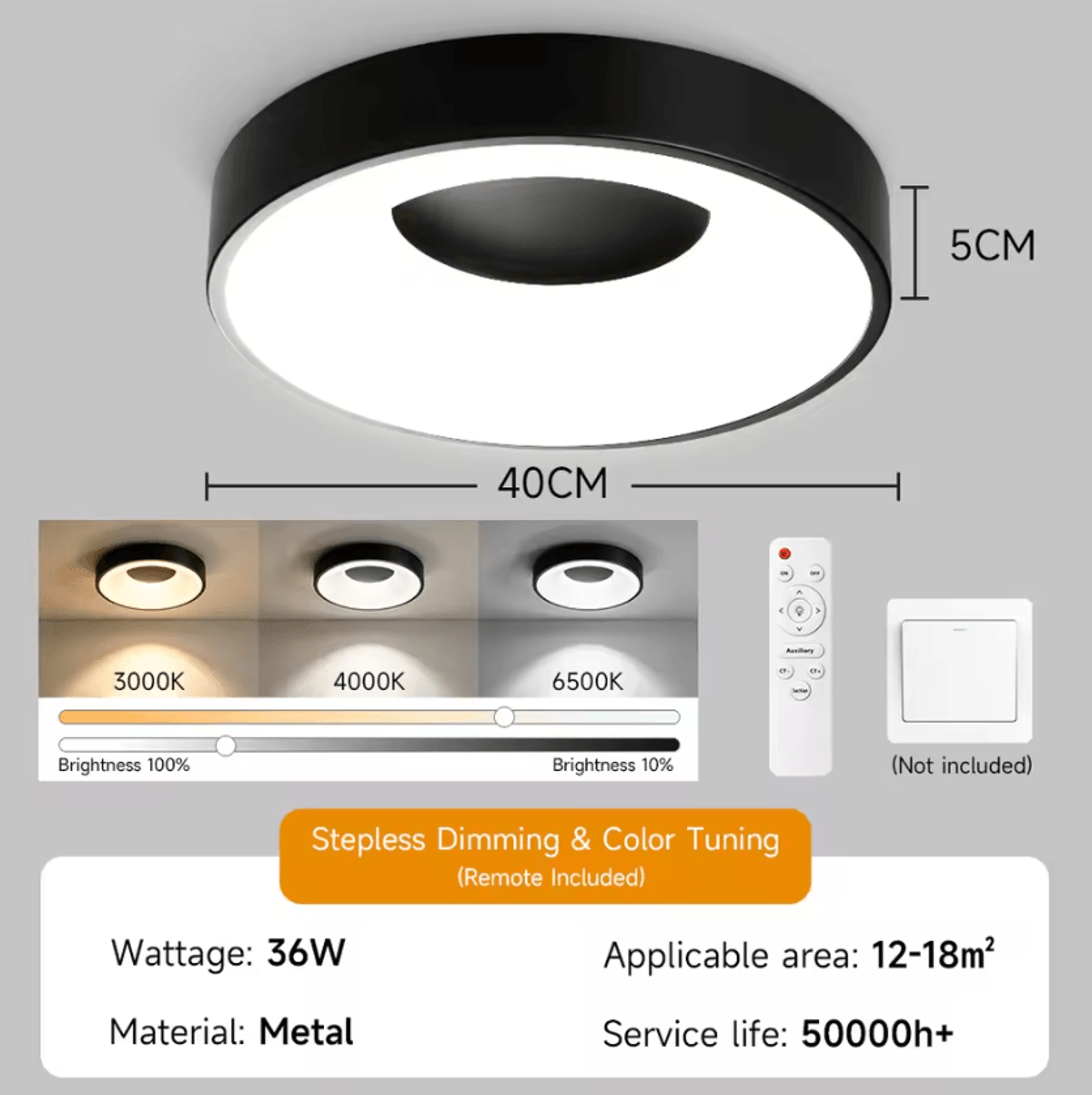 Modern 3Color LED Ceiling Light With Remote Control Dimmable Lamp For Living Room And Bedroom 5