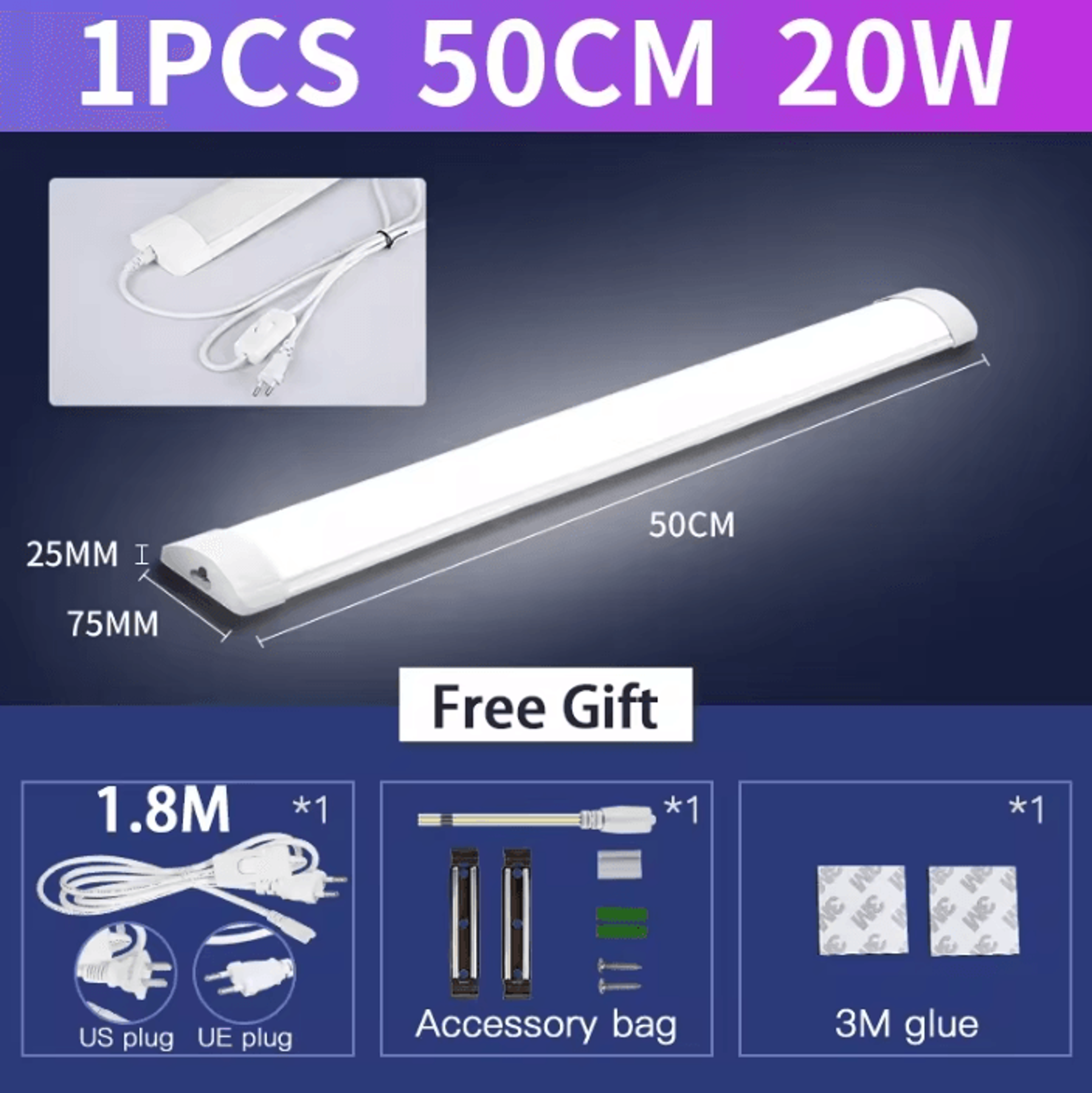 3050cm LED Under Cabinet Tube Light Slim Bar Lamp For Kitchen Bedroom And Home Lighting 5