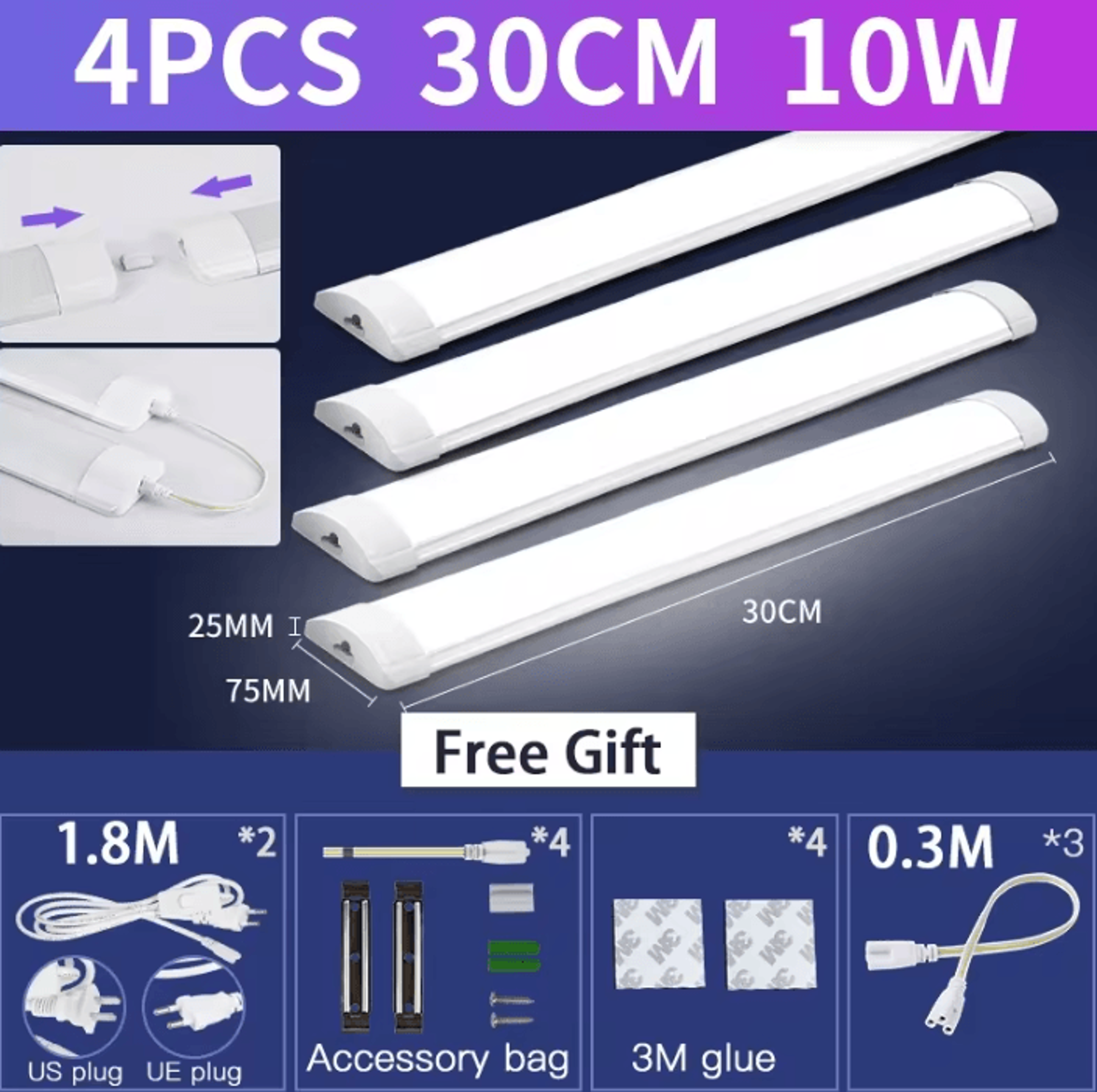 3050cm LED Under Cabinet Tube Light Slim Bar Lamp For Kitchen Bedroom And Home Lighting 8