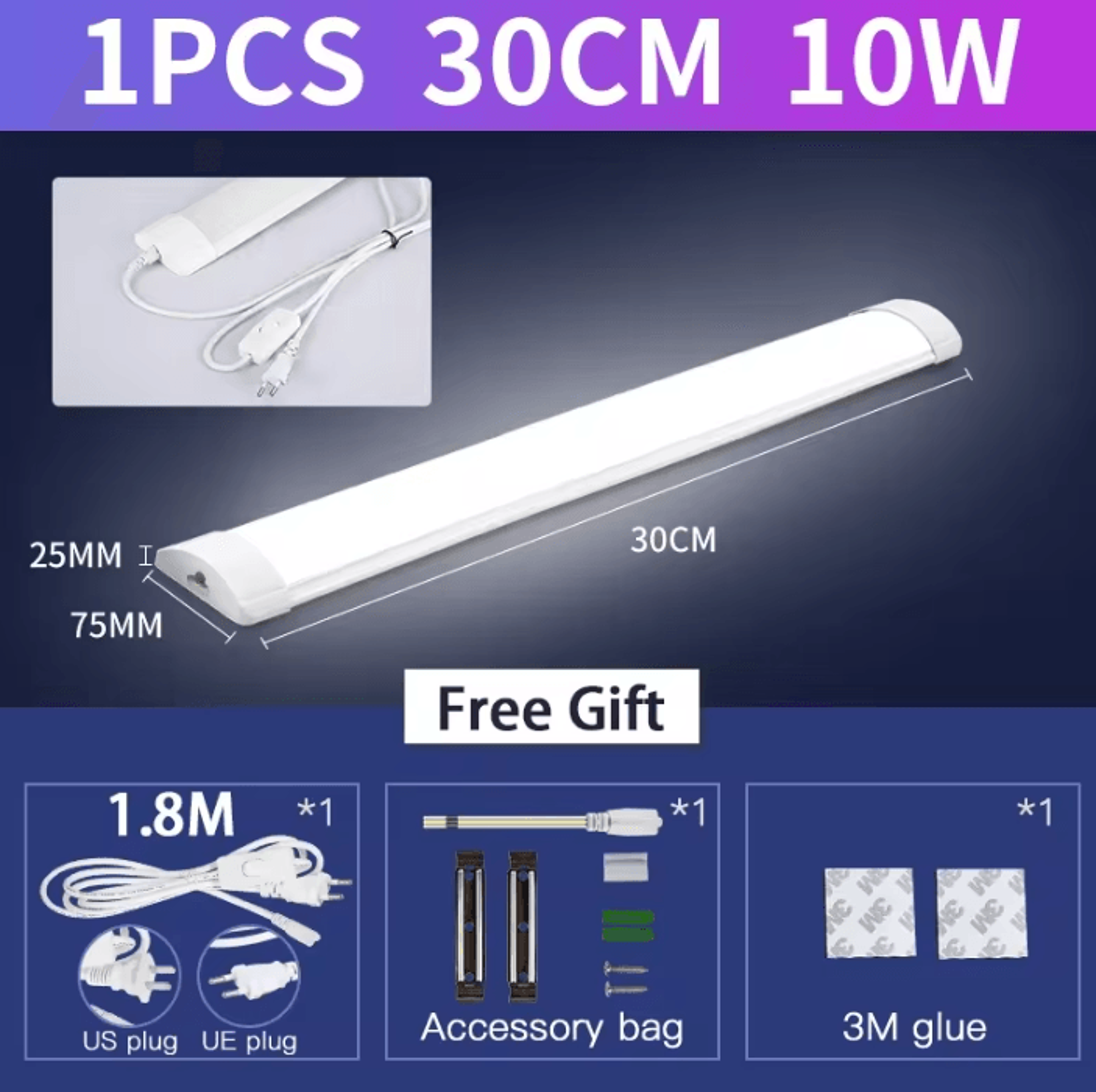 3050cm LED Under Cabinet Tube Light Slim Bar Lamp For Kitchen Bedroom And Home Lighting 3