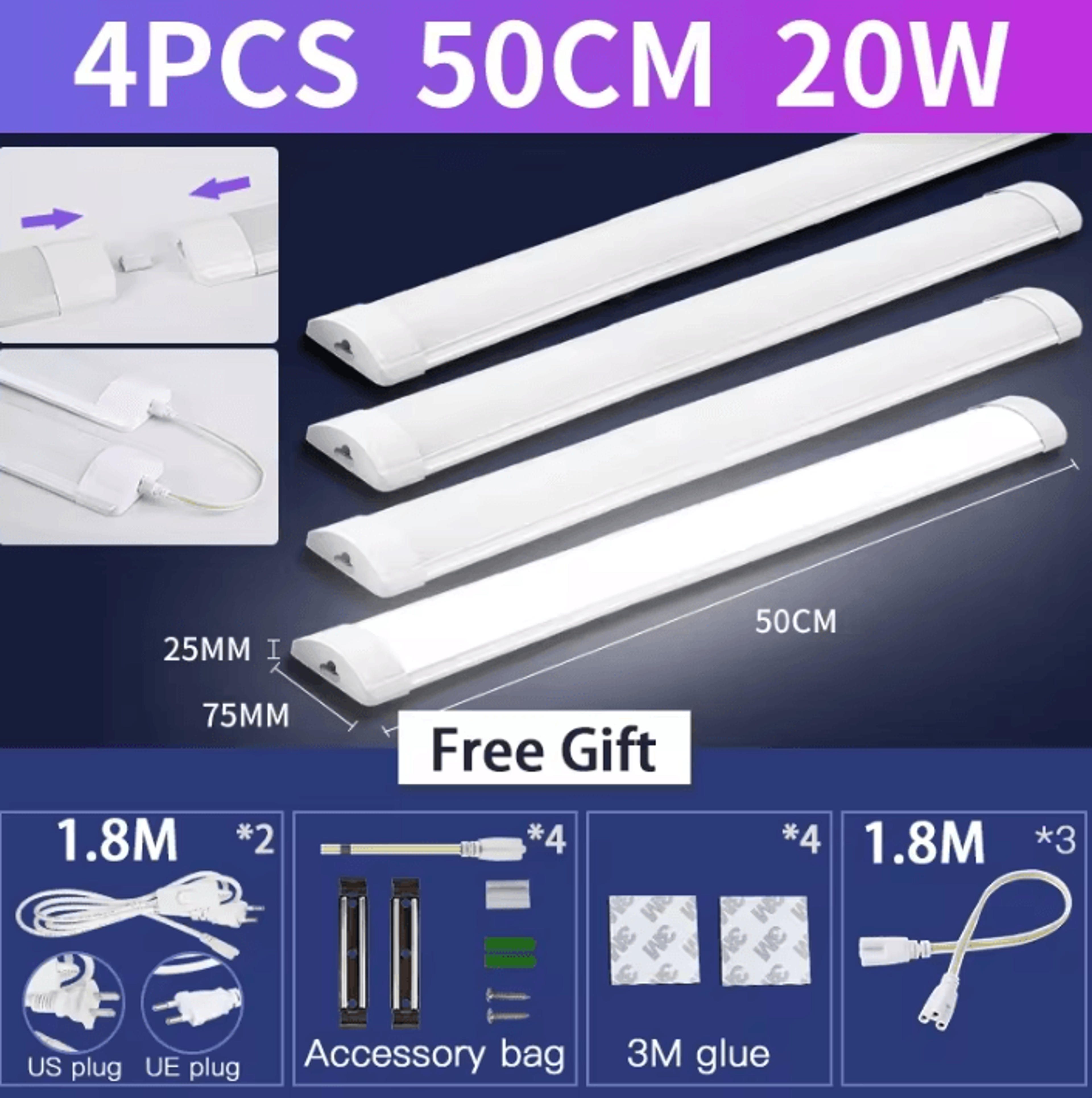 3050cm LED Under Cabinet Tube Light Slim Bar Lamp For Kitchen Bedroom And Home Lighting 10