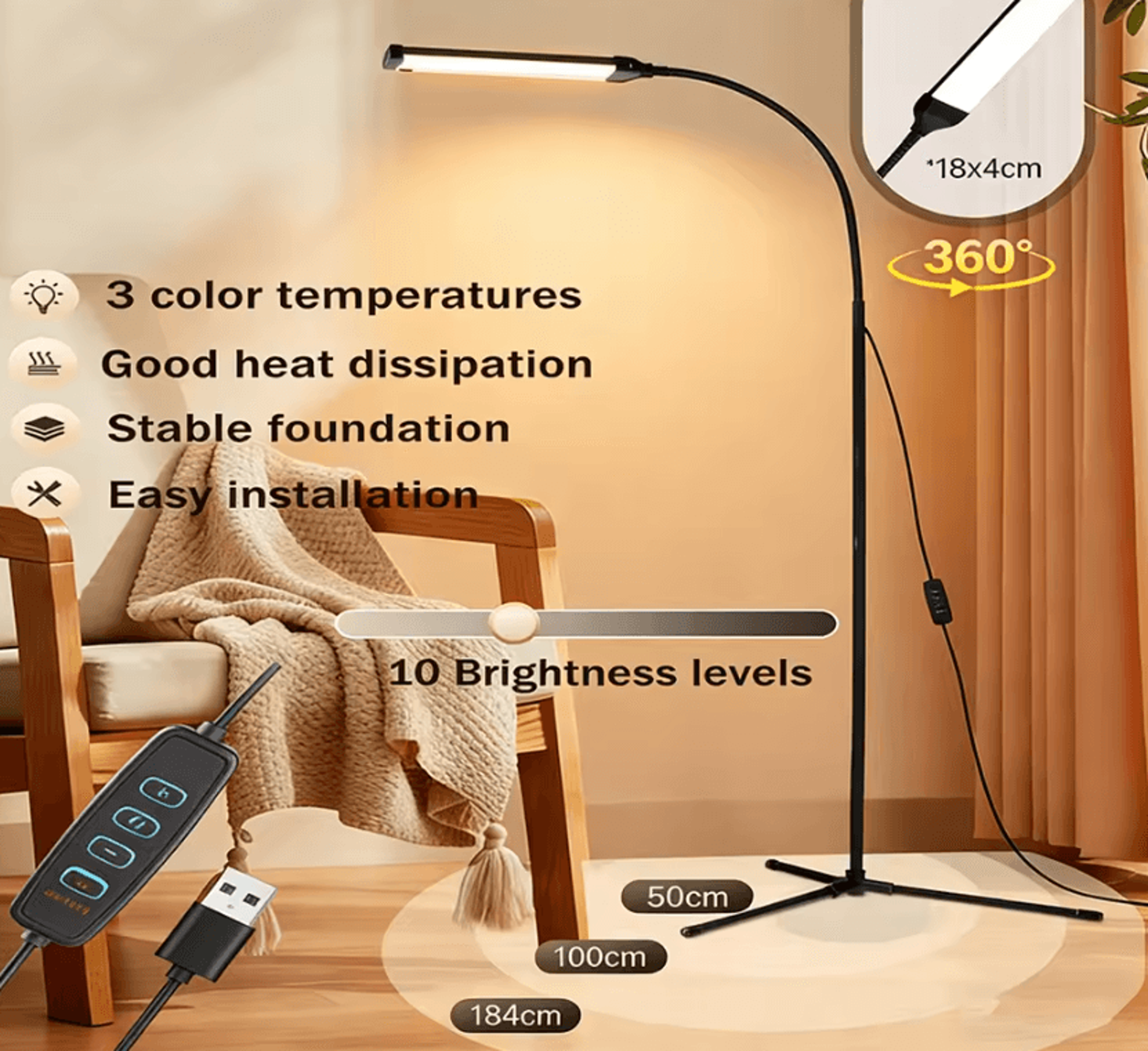 modern 7w dimmable led floor lamp tall standing reading light for living room bedroom and office