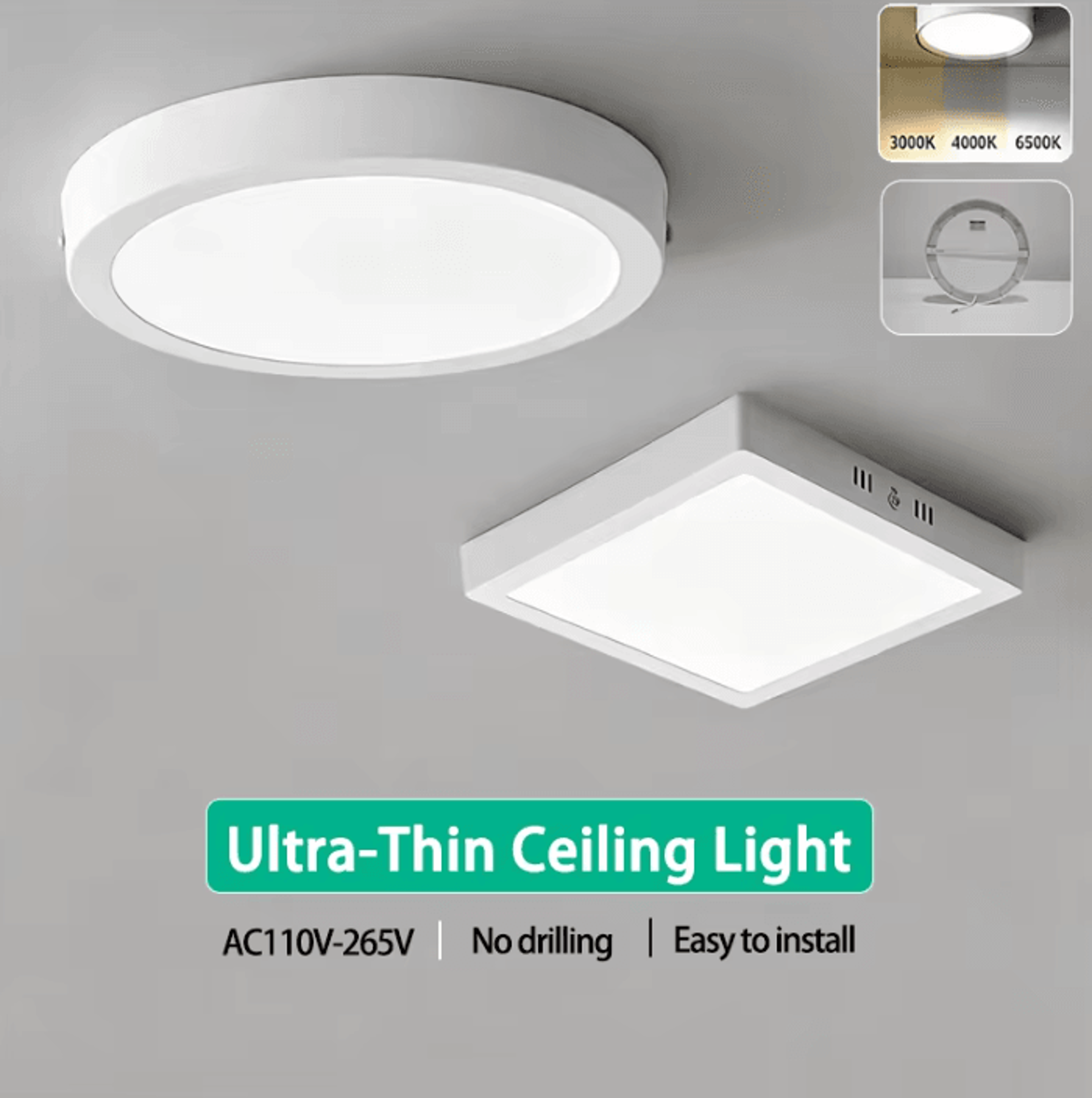 ultra thin led ceiling panel light 110-220v round square cold white lamp for modern indoor lighting