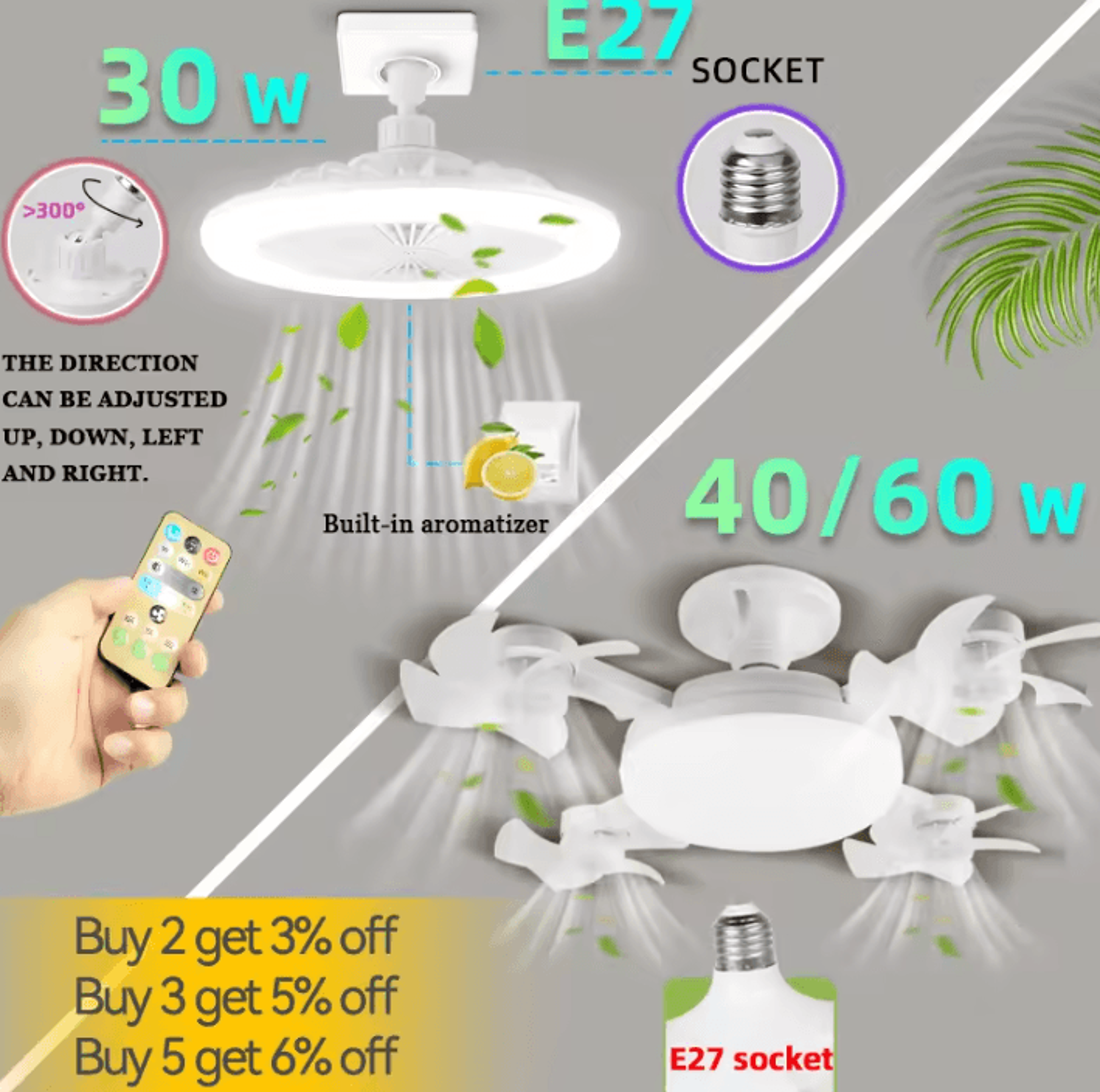 30w e27 ceiling fan light with remote control led fan lamp for bedroom kitchen garage and bathroom