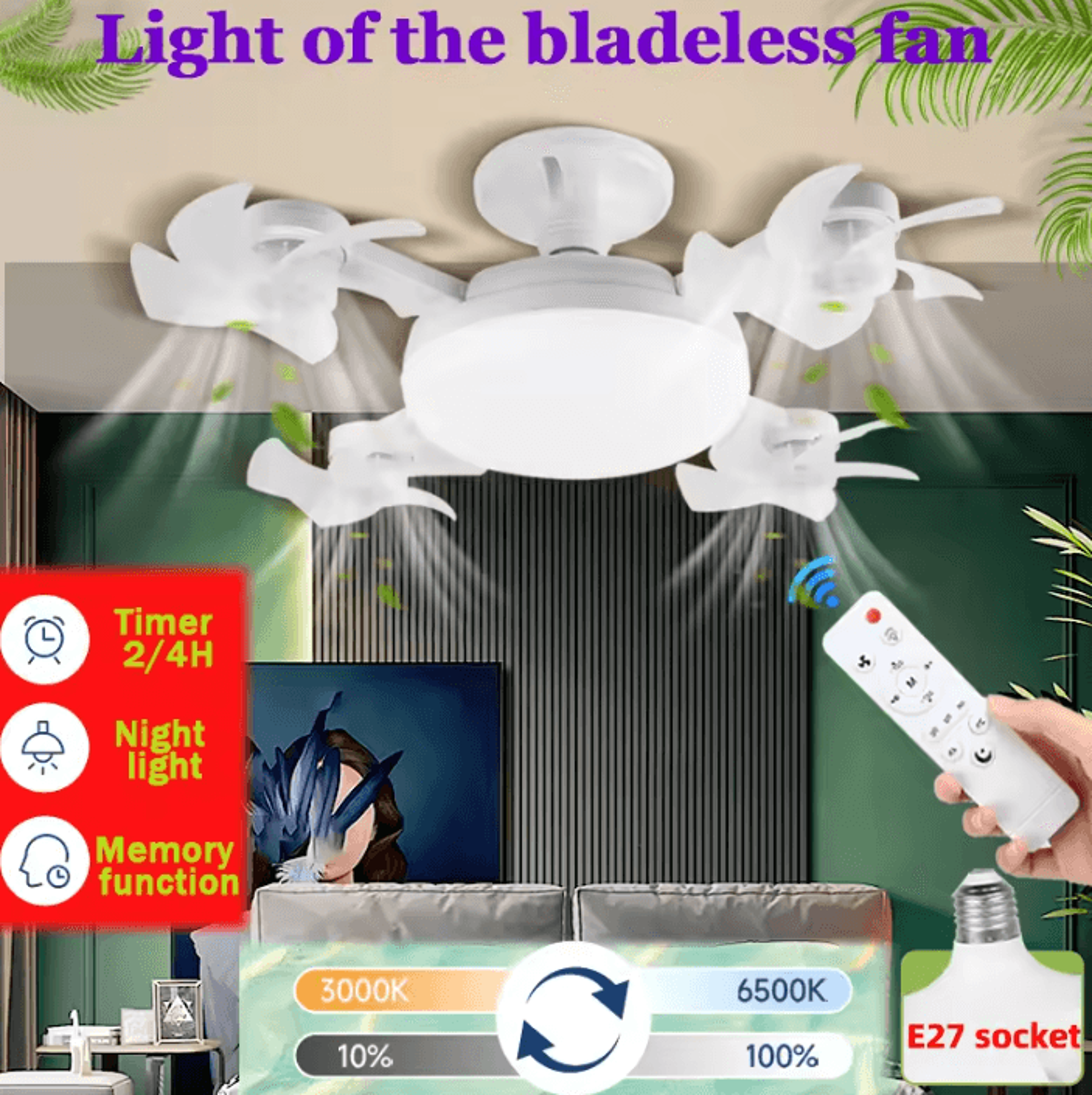 30W E27 Ceiling Fan Light With Remote Control LED Fan Lamp For Bedroom Kitchen Garage And Bathroom 4