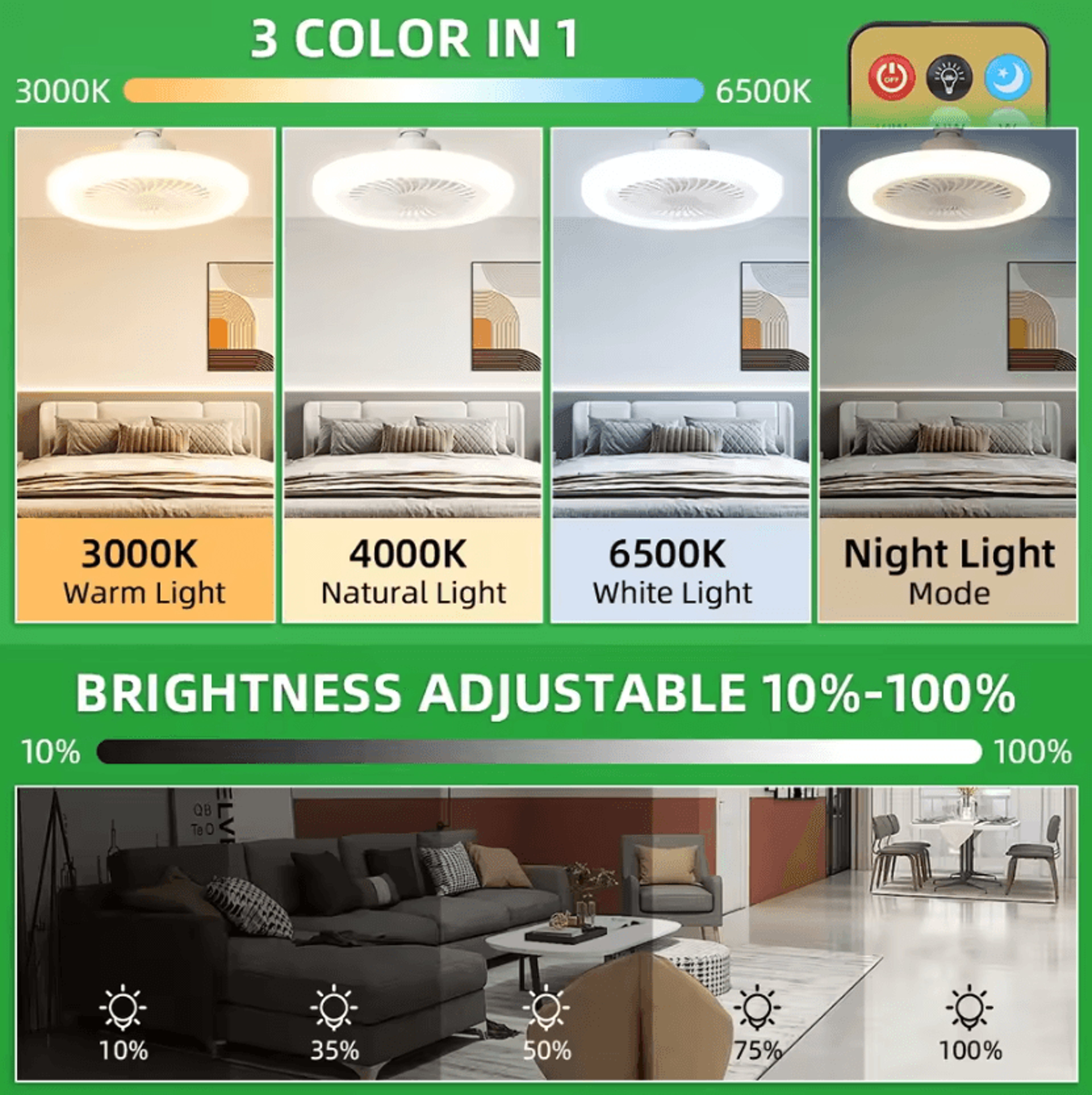 30W E27 Ceiling Fan Light With Remote Control LED Fan Lamp For Bedroom Kitchen Garage And Bathroom 1