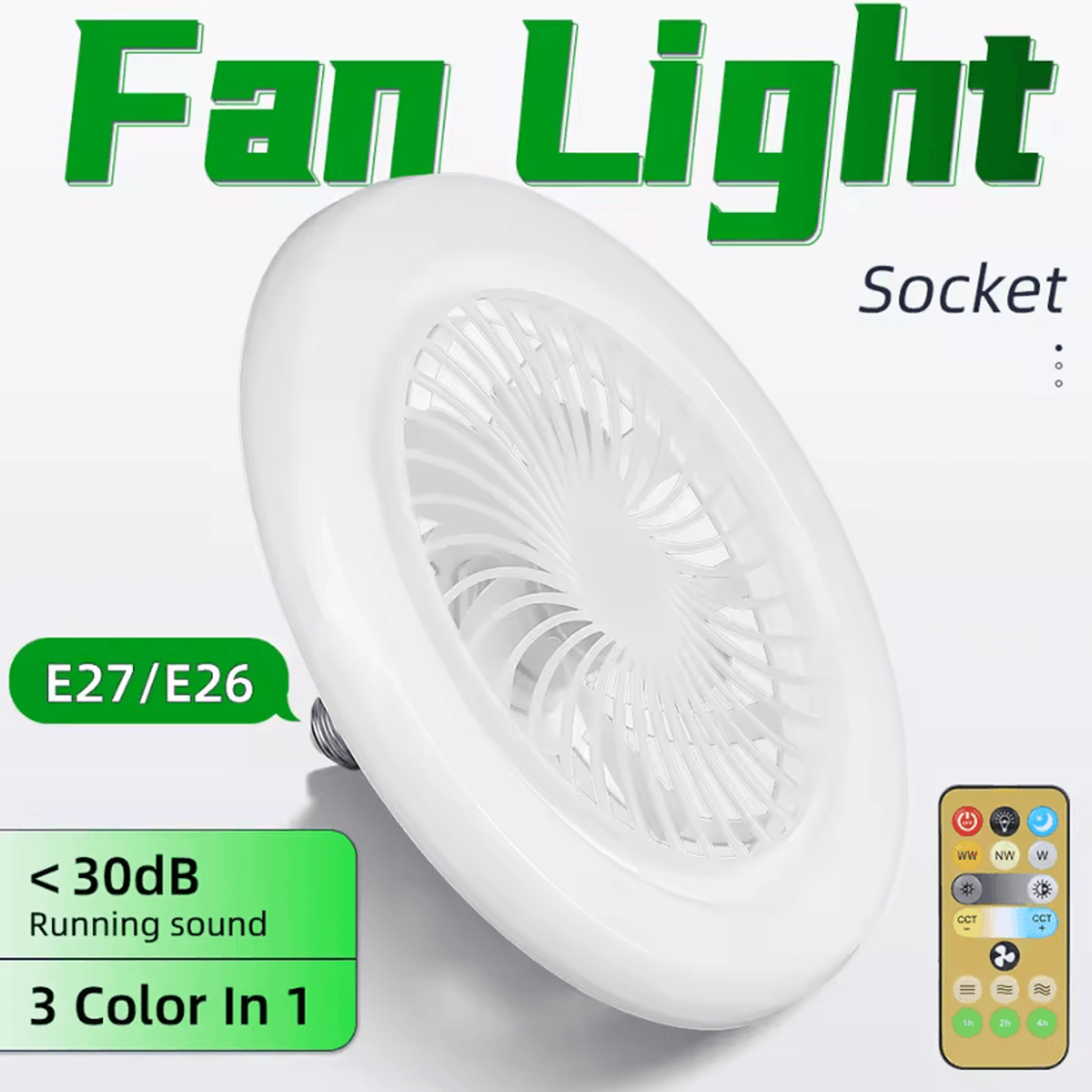 30W E27 Ceiling Fan Light With Remote Control LED Fan Lamp For Bedroom Kitchen Garage And Bathroom 3