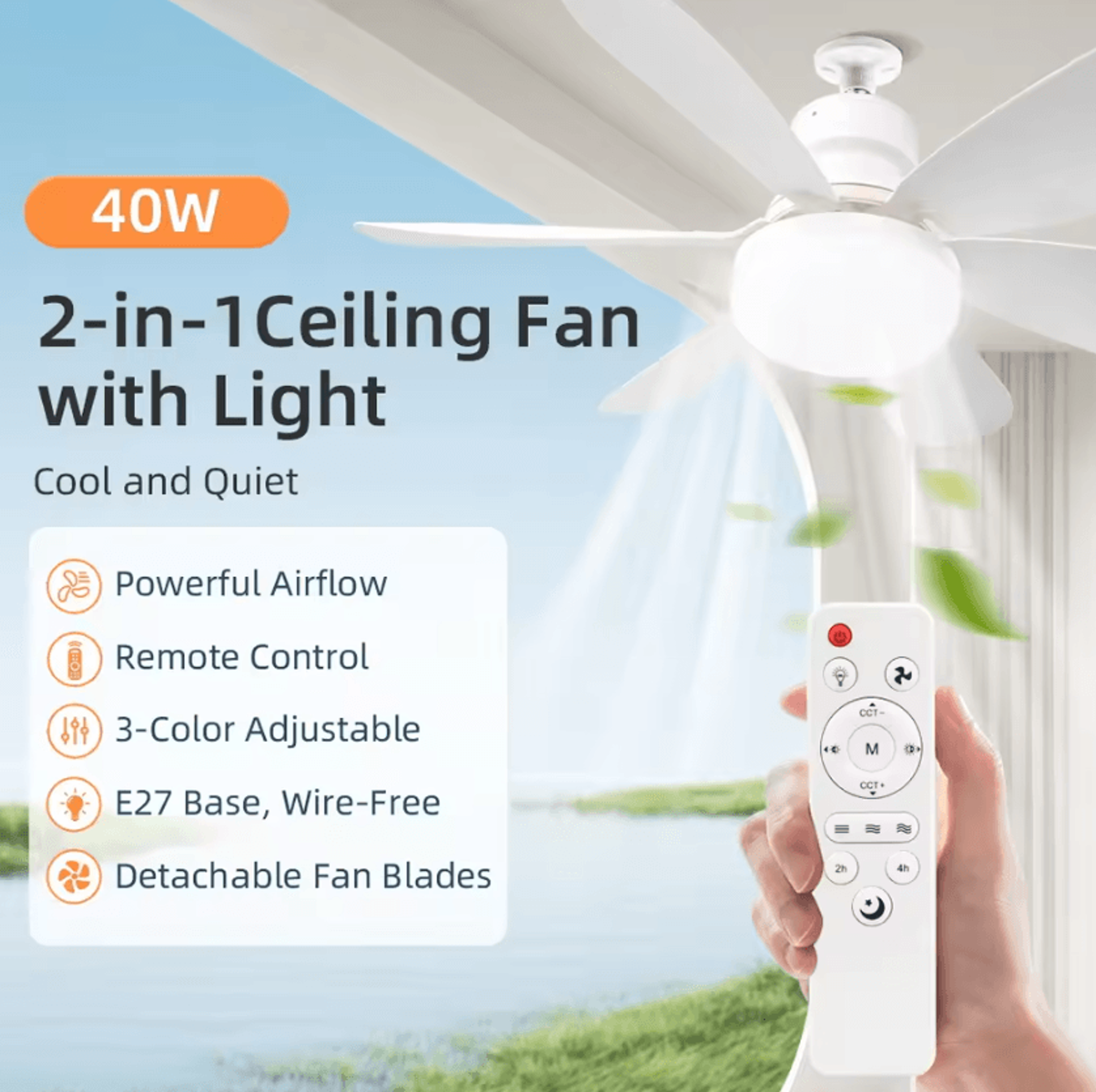 30W E27 Ceiling Fan Light With Remote Control LED Fan Lamp For Bedroom Kitchen Garage And Bathroom 7