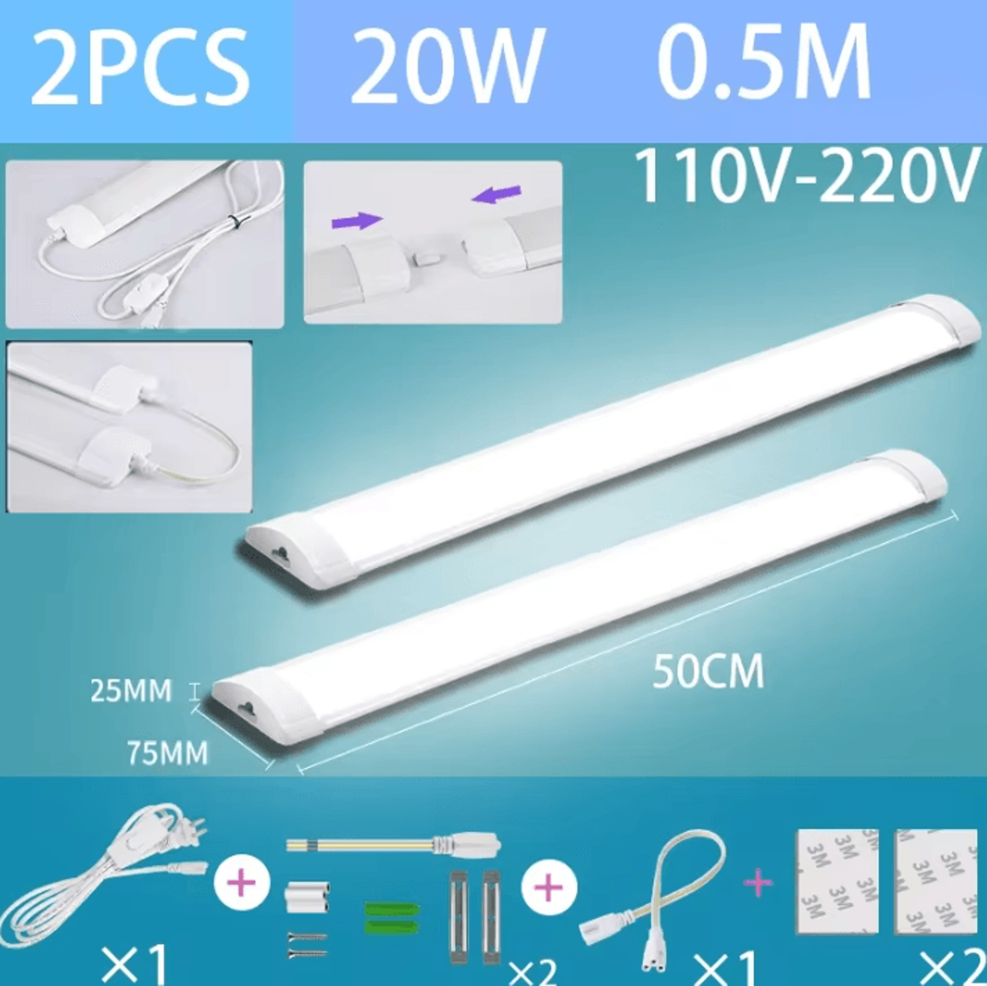 10W 20W LED Tube Light With Switch 3050cm 110V 220V Slim Bar Lamp For Kitchen Bedroom And Closet 8