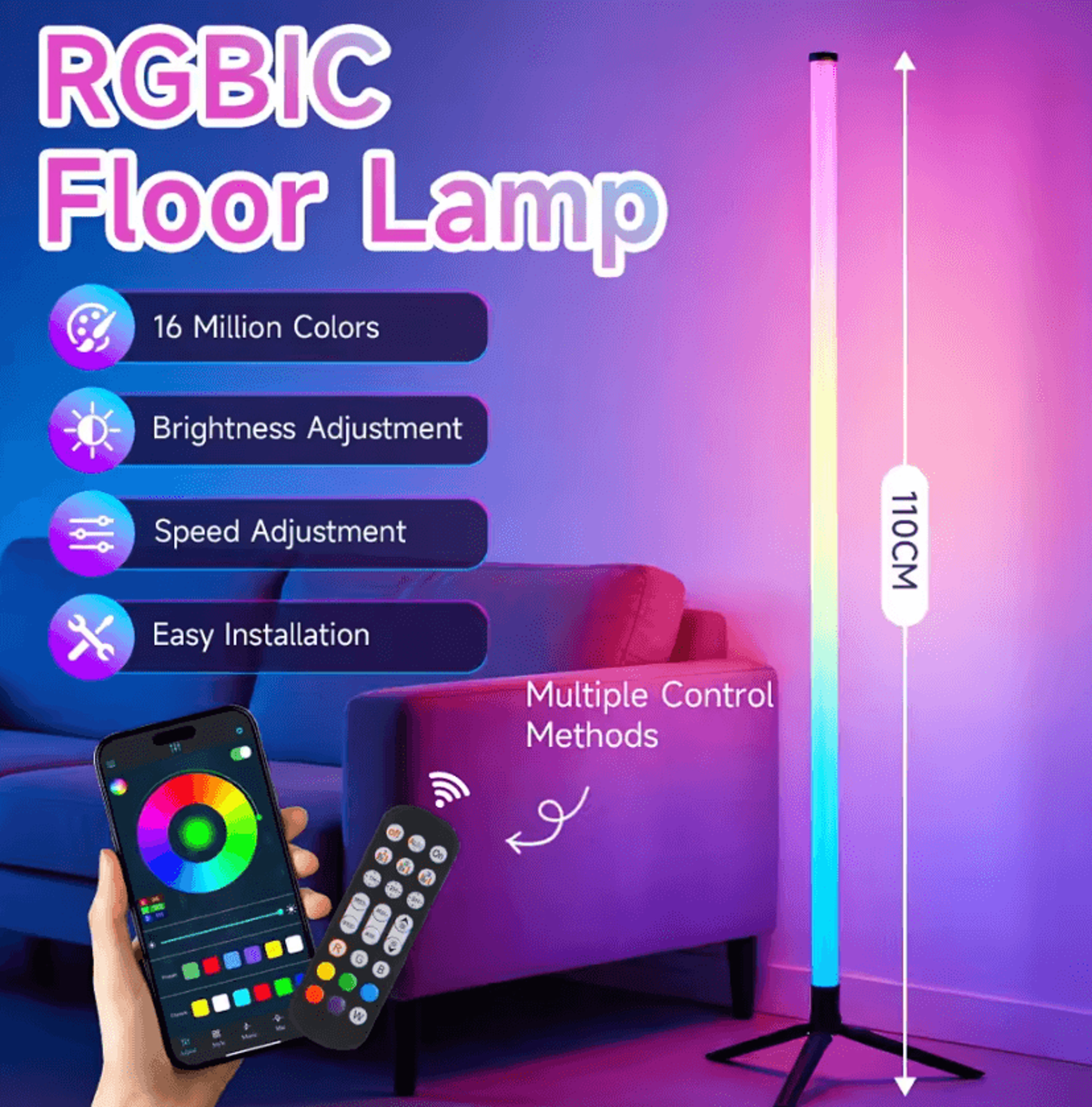 16Color RGB LED Floor Lamp With Remote Control Modern Mood Light For Bedroom Living Room And Dining 4