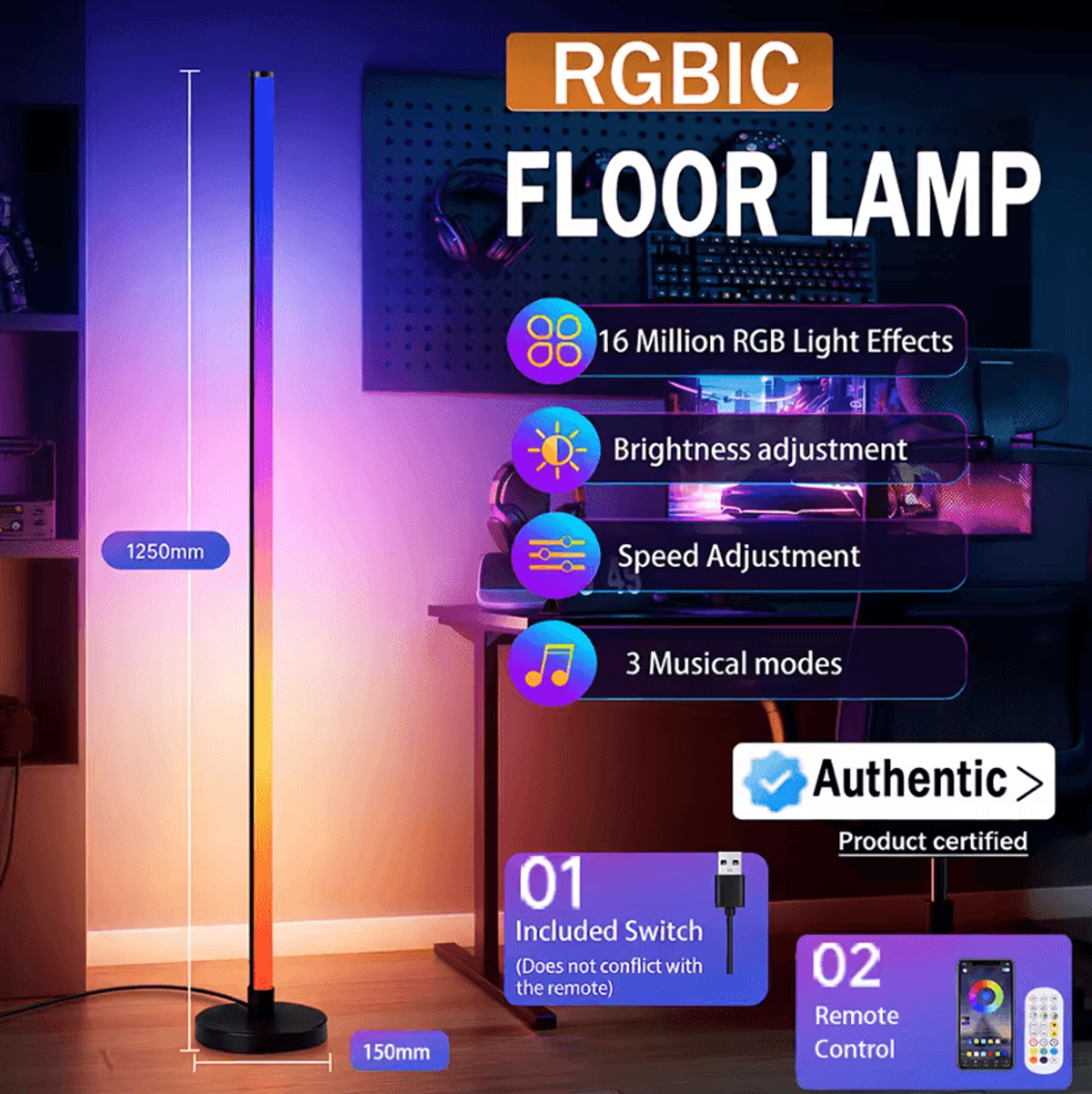 16-color rgb led floor lamp with remote control modern mood light for bedroom living room and dining room