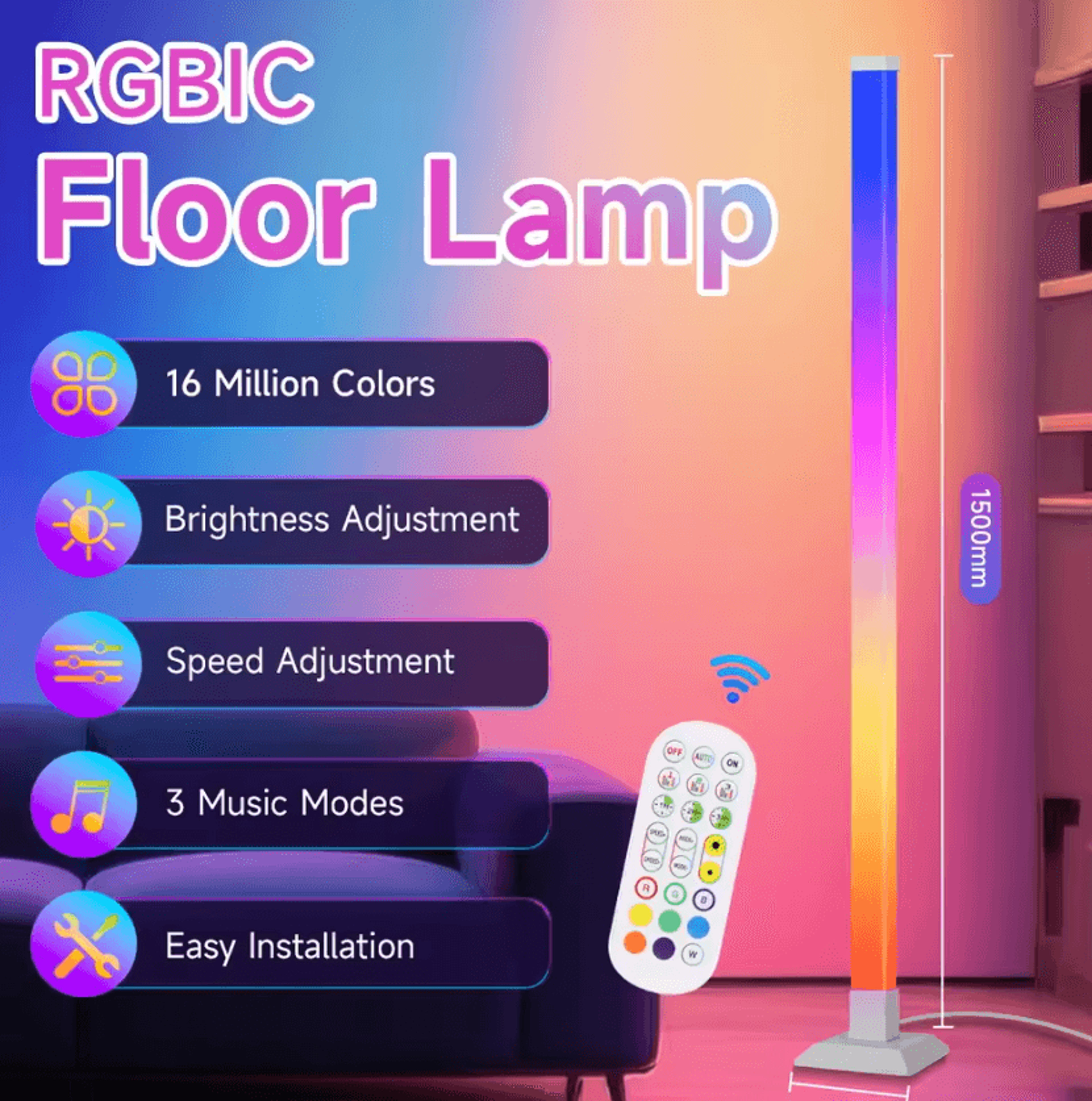 16Color RGB LED Floor Lamp With Remote Control Modern Mood Light For Bedroom Living Room And Dining 6