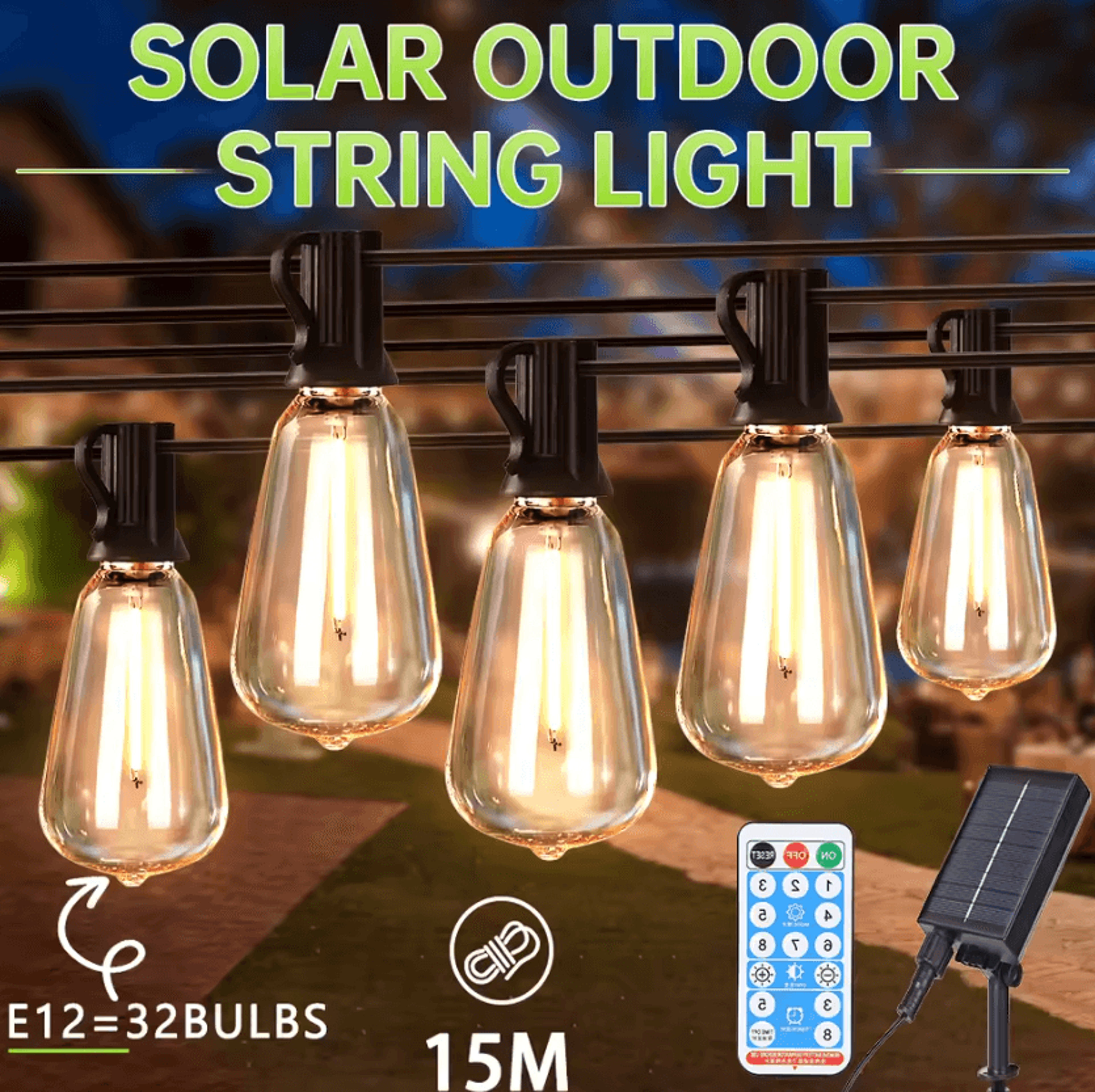 Solar E12 Garden String Lights IP65 Waterproof Remote Control Fairy Lamps For Yard And Christmas De 9