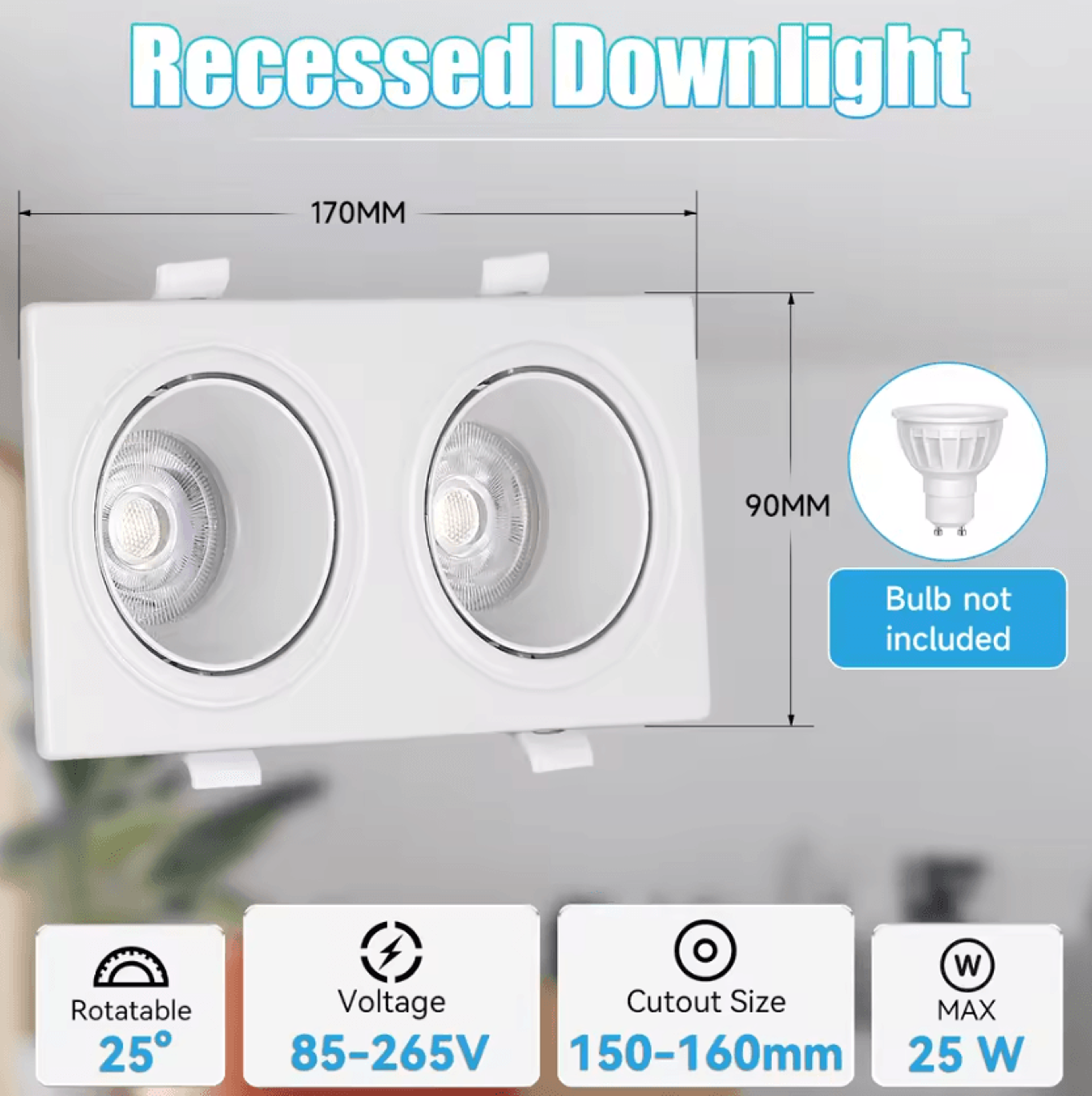 Adjustable GU10 Recessed Ceiling Downlight Angled Spotlight Fixture For Kitchen Bedroom And Living  8