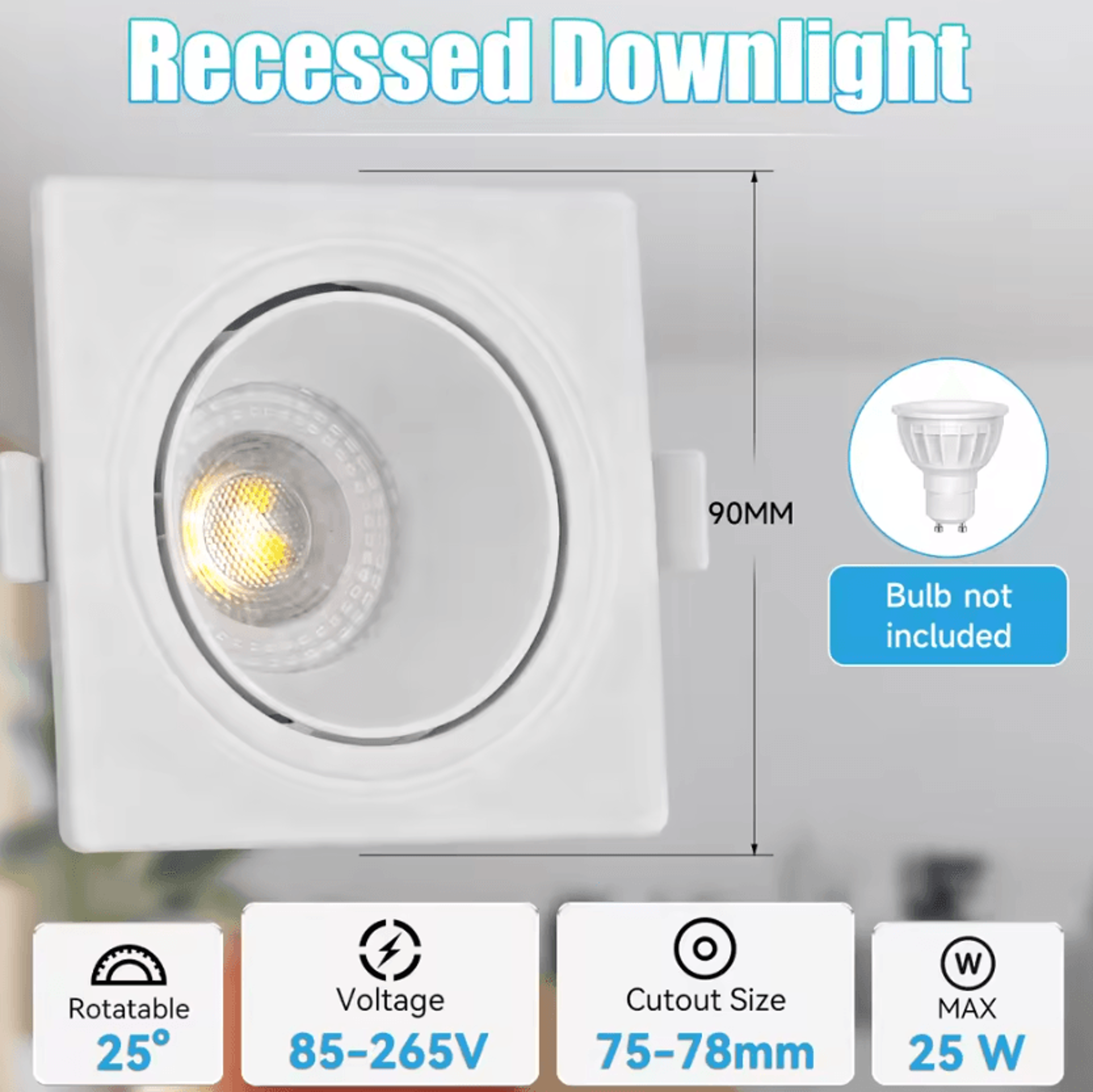 Adjustable GU10 Recessed Ceiling Downlight Angled Spotlight Fixture For Kitchen Bedroom And Living  6