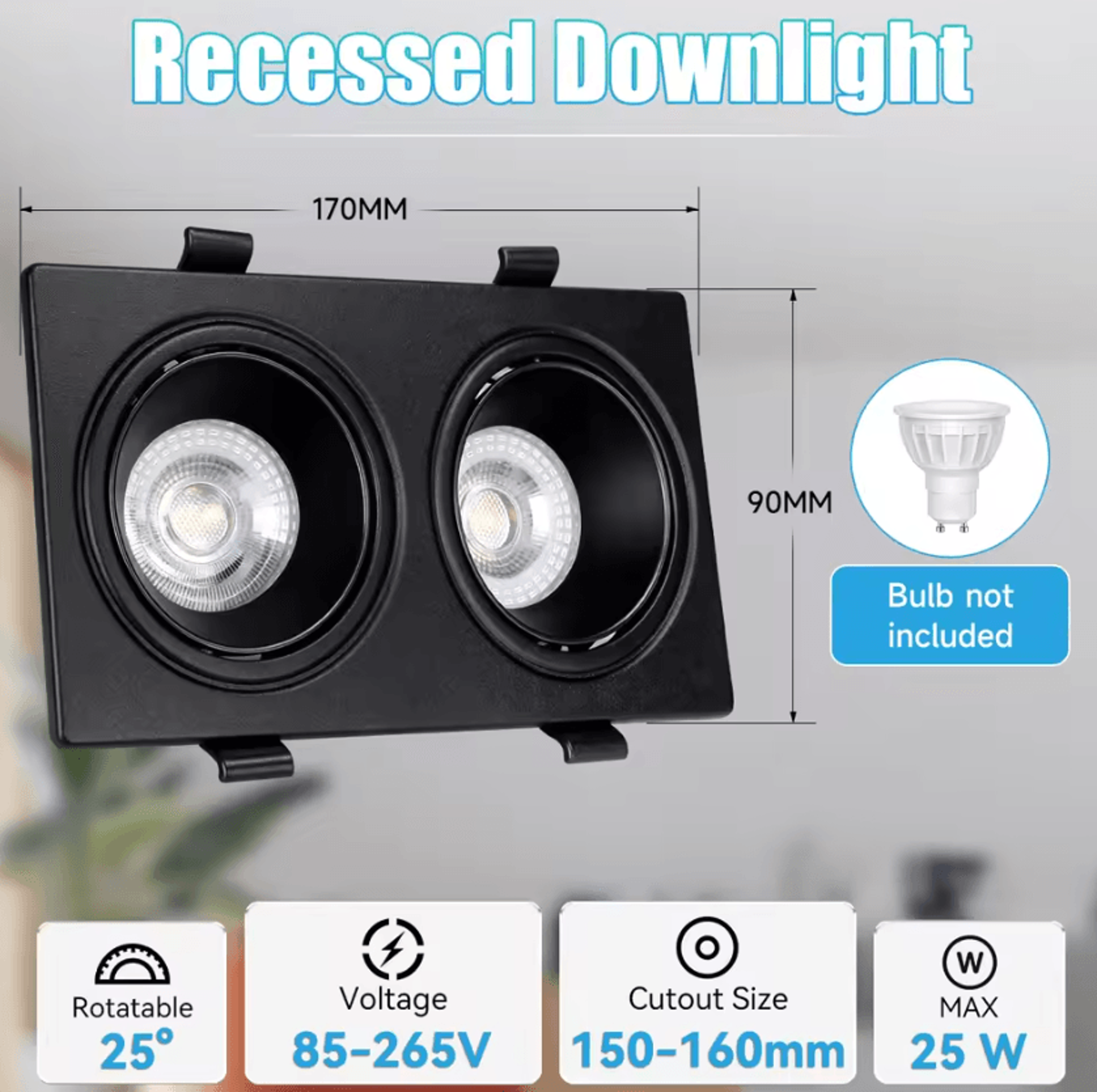 Adjustable GU10 Recessed Ceiling Downlight Angled Spotlight Fixture For Kitchen Bedroom And Living  7