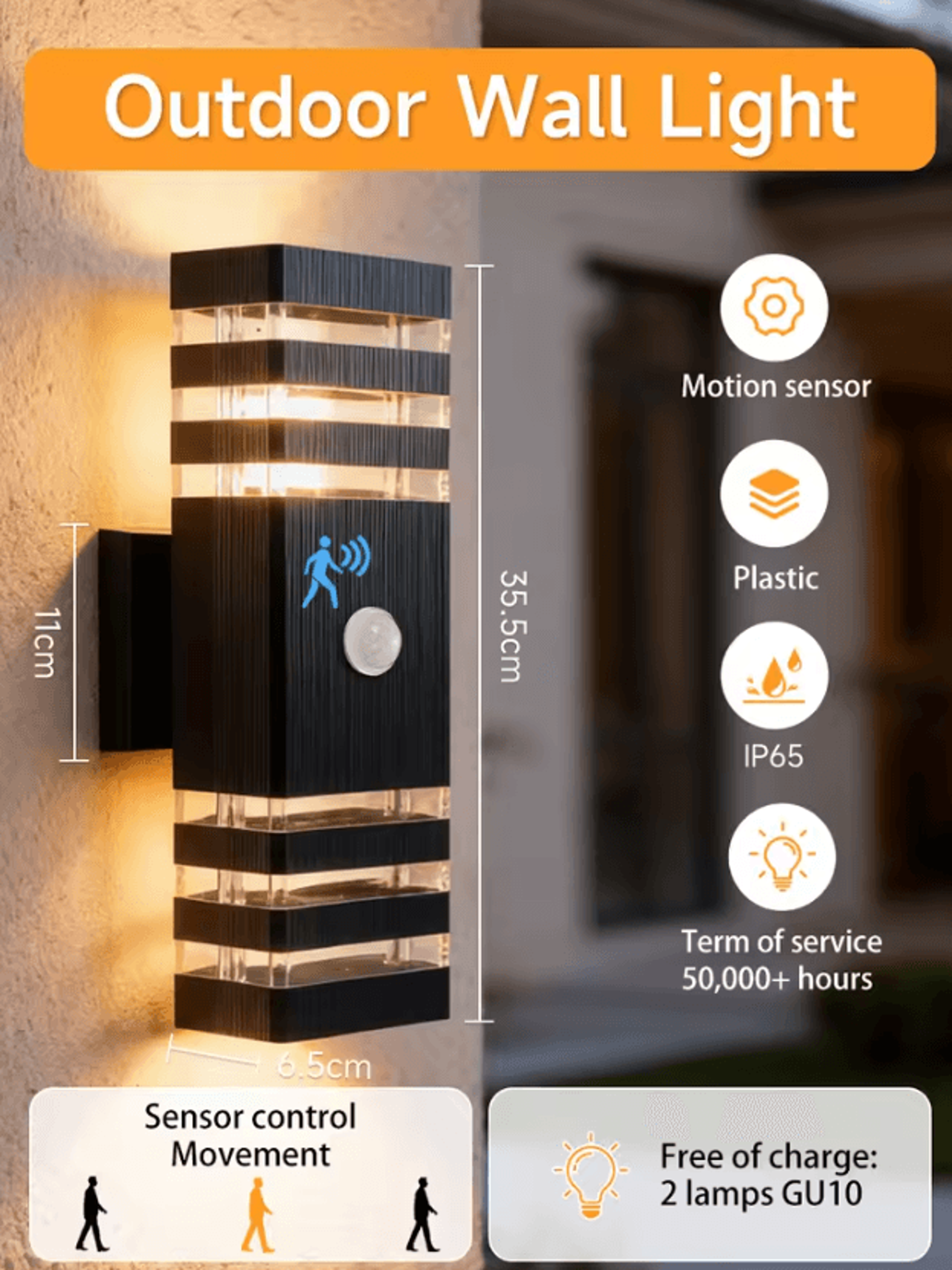 Smart Outdoor LED Wall Light Waterproof Motion Sensor Porch Sconce For Balcony Garden And Backyard 3